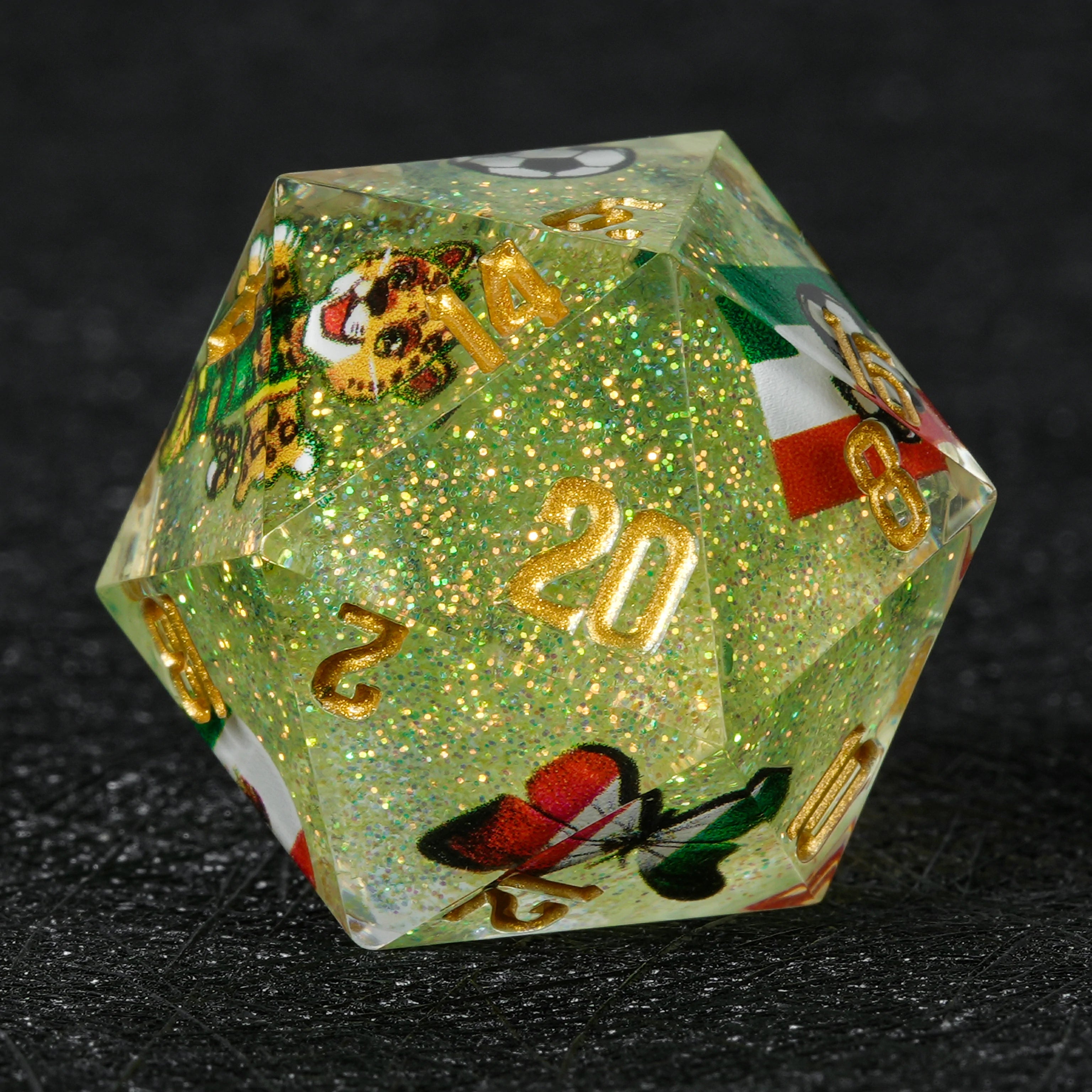 Mexico Soccer DND Resin Dice Set | World Cup Green Glitter RPG Dice