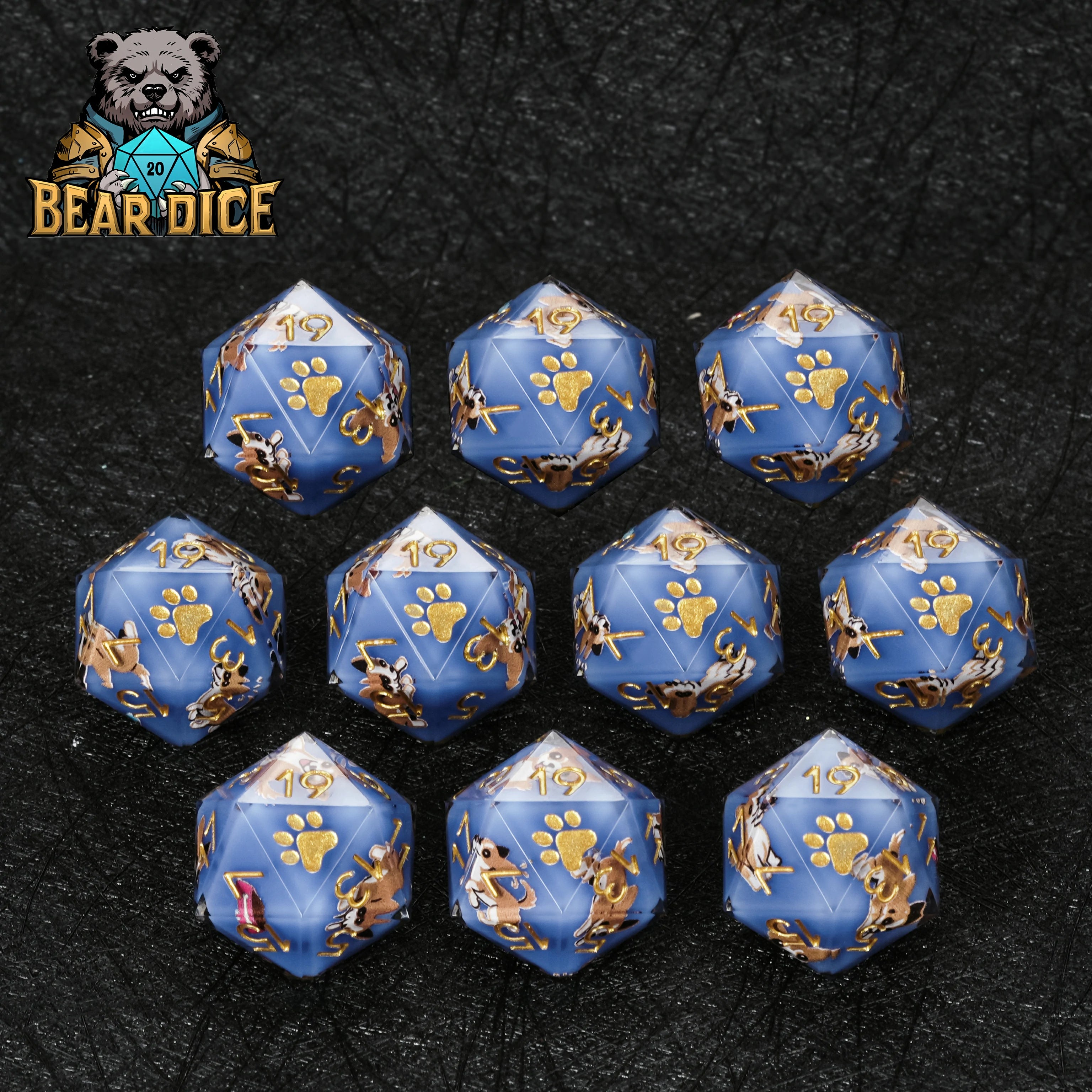 Chihuahua Blue Resin DND D20 Dice – Handcrafted Polyhedral for RPG Games