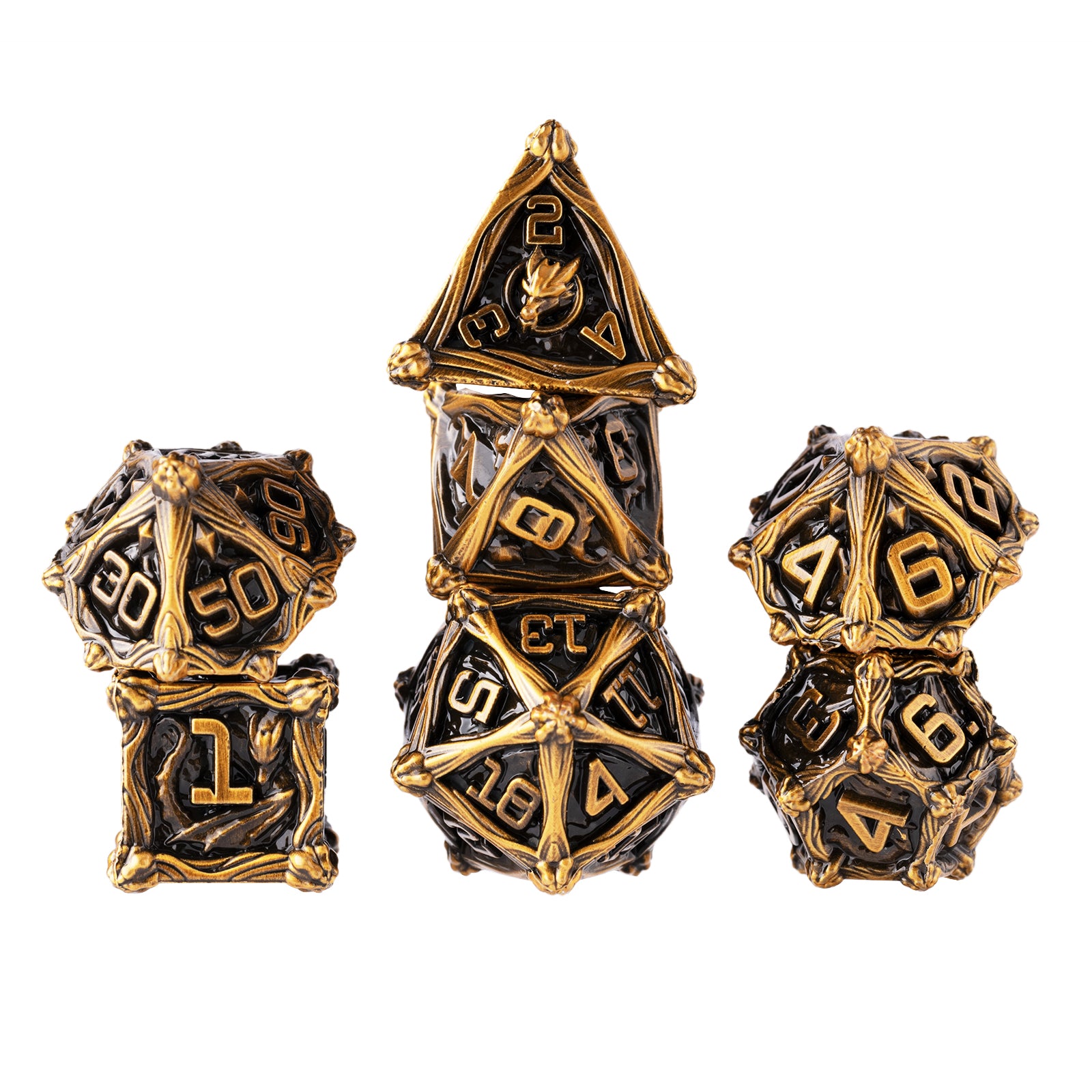 7 Dungeon Polyhedron Dragon Dice - Ancient Golden Pterosaur RPG Dice Set | Bear Dice