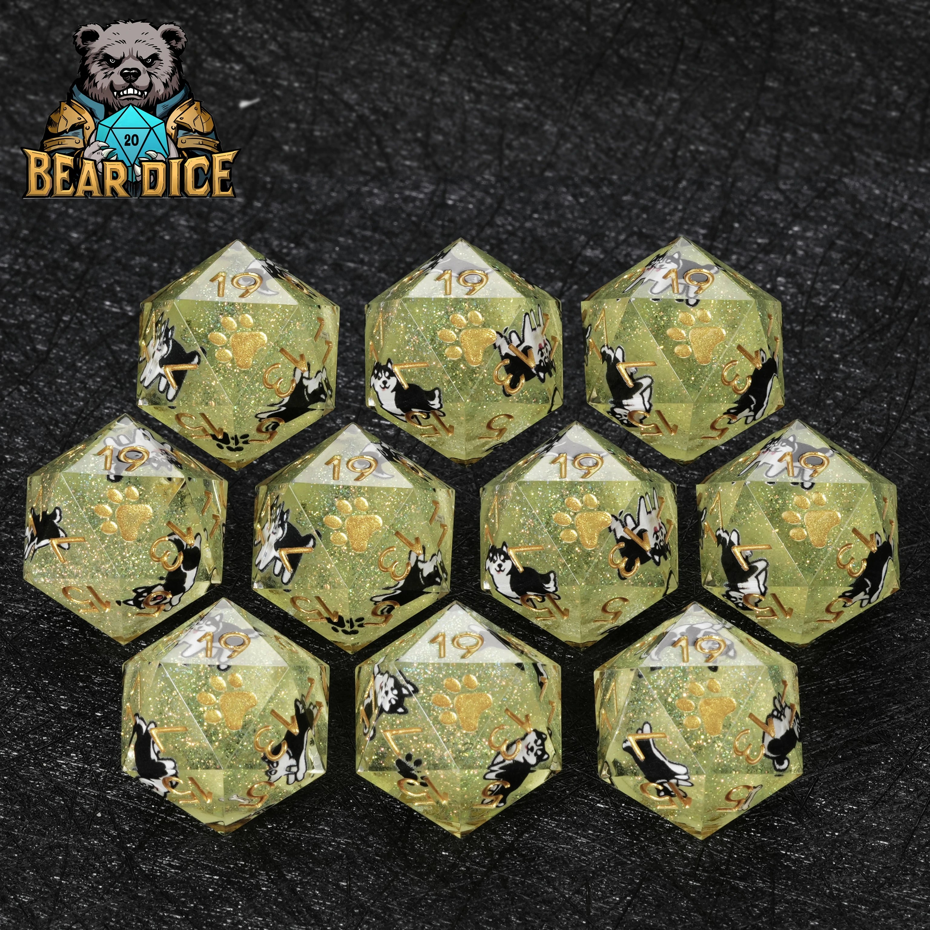 Husky Green Glitter Resin DND Dice Set | D20 Polyhedral Dice for D&D RPG
