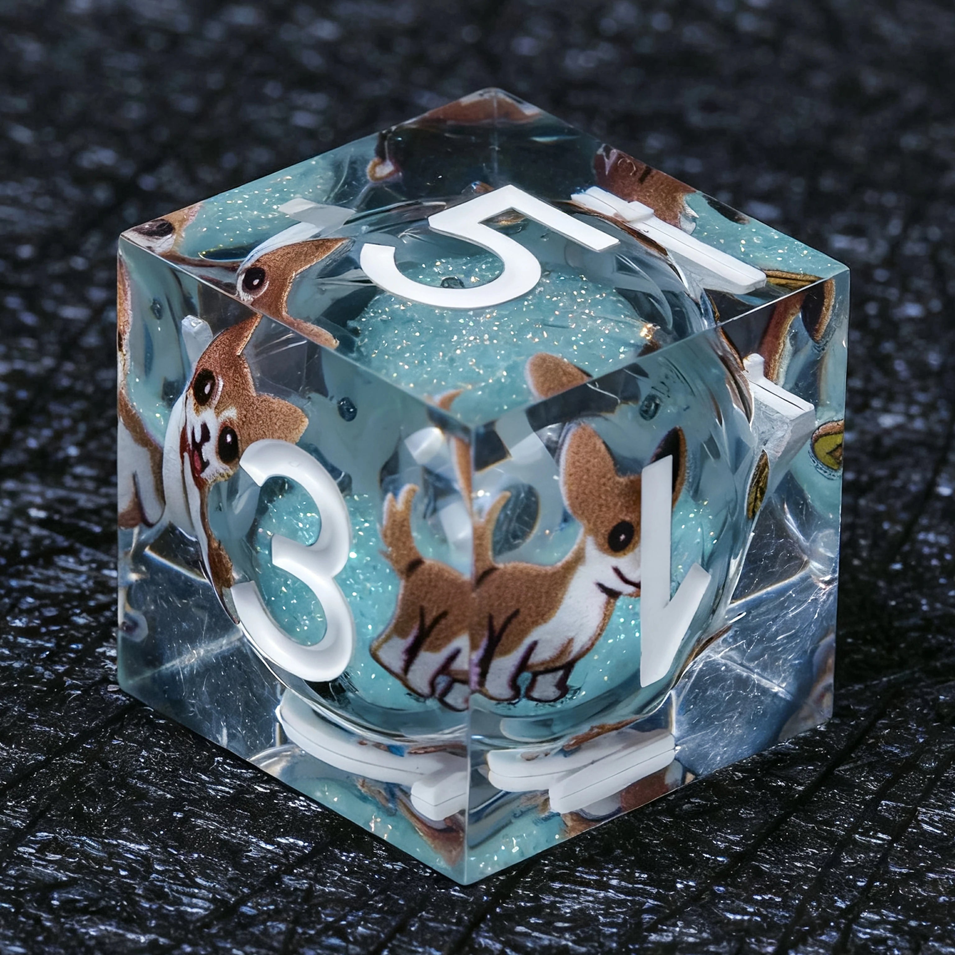 Chihuahua Light Blue Liquid-Core Resin Dice Set | White Numbers | D&D RPG Polyhedral Dice