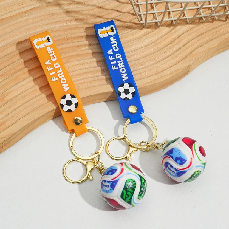 2026 World Cup Soccer Pendant Keychain – Gold Keychain with Yellow or Blue Leather Cord Options | Bear Dice