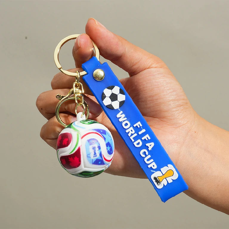 2026 World Cup Soccer Pendant Keychain – Gold Keychain with Blue Leather Cord | Bear Dice