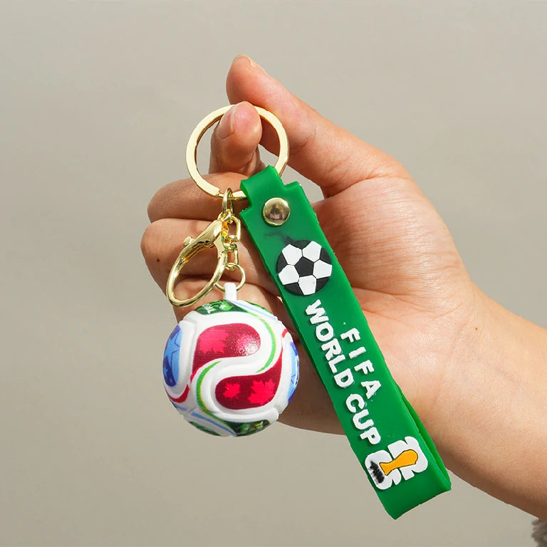 2026 World Cup Soccer Pendant Keychain – Gold Keychain with Green Leather Cord | Bear Dice