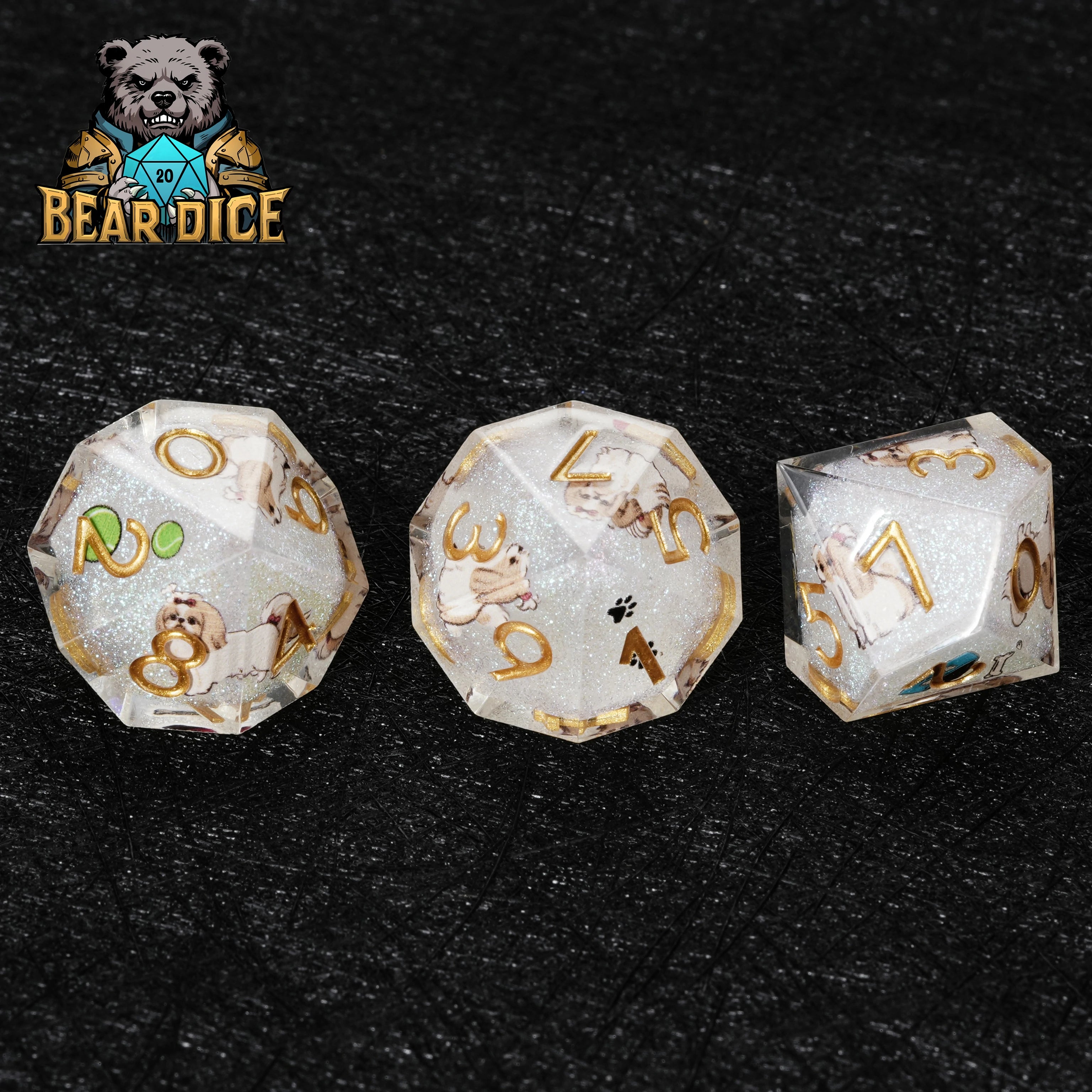 White Resin Shih Tzu DND D10 Dice Set – Adorable RPG Dice for Tabletop Games