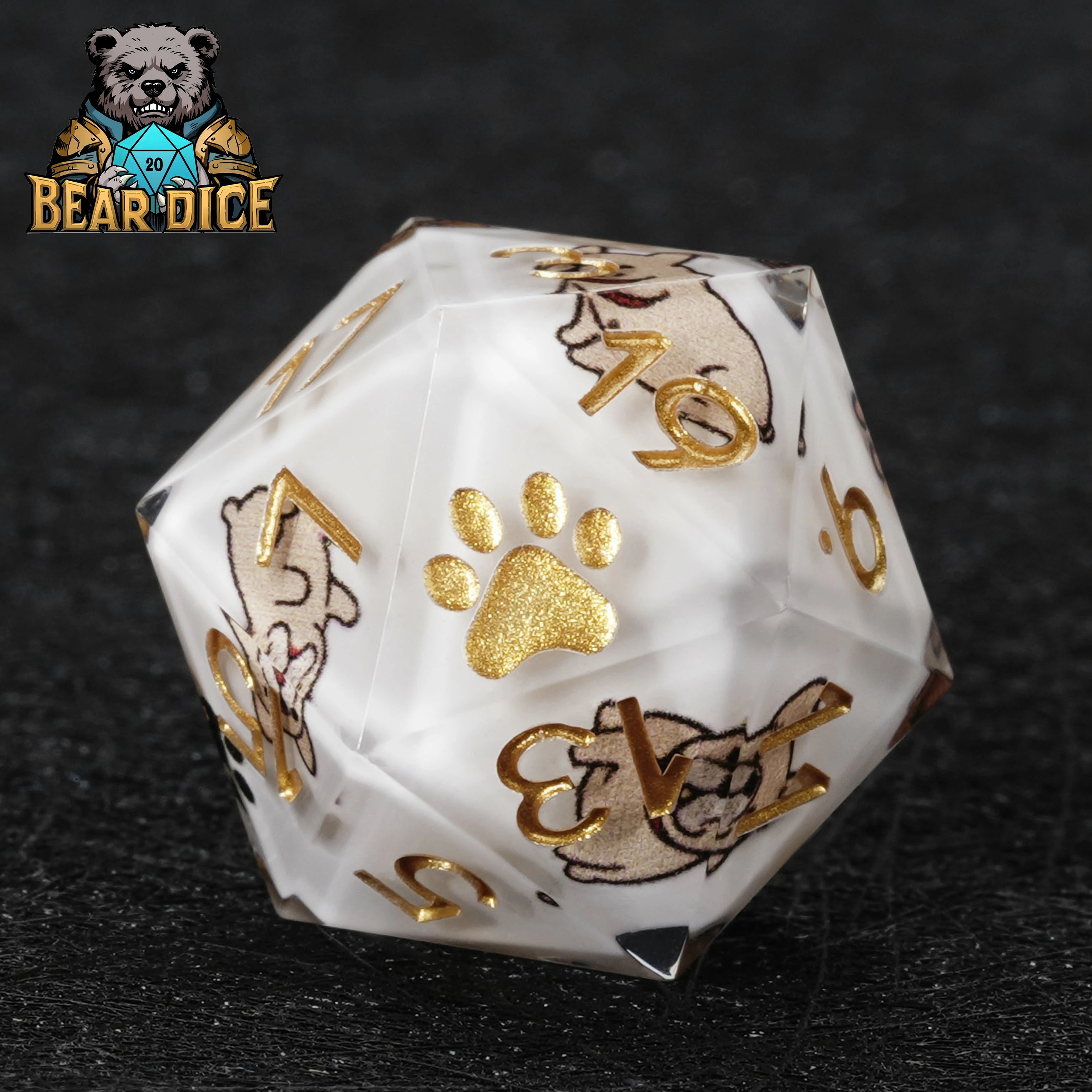 Bulldog White Resin D20 Dice – D&D RPG Polyhedral Die
