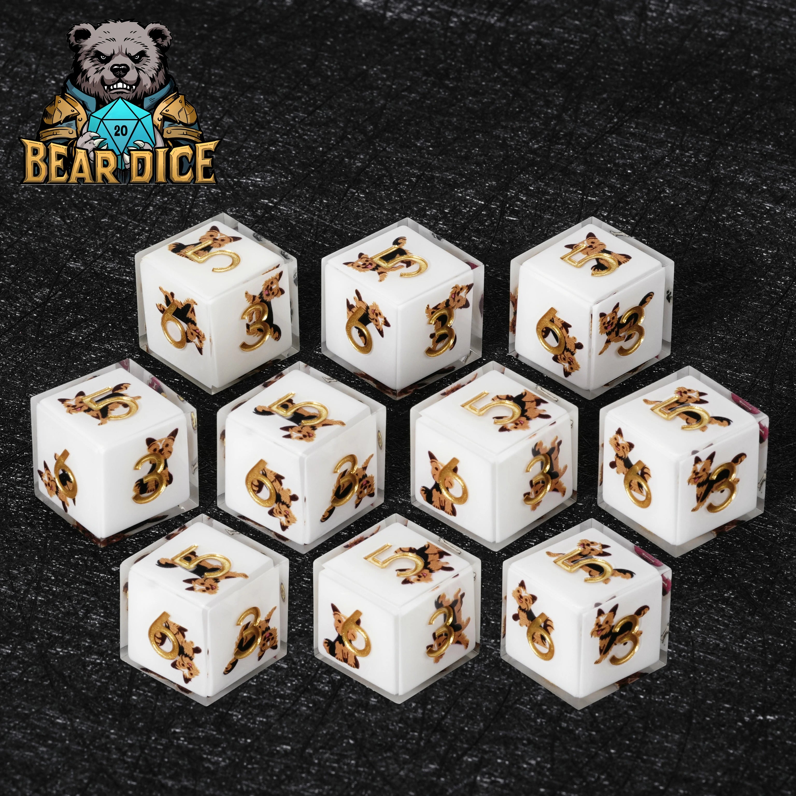 Yorkshire Terrier White Resin DND D6 Dice – Cute Dog RPG Gaming Dice