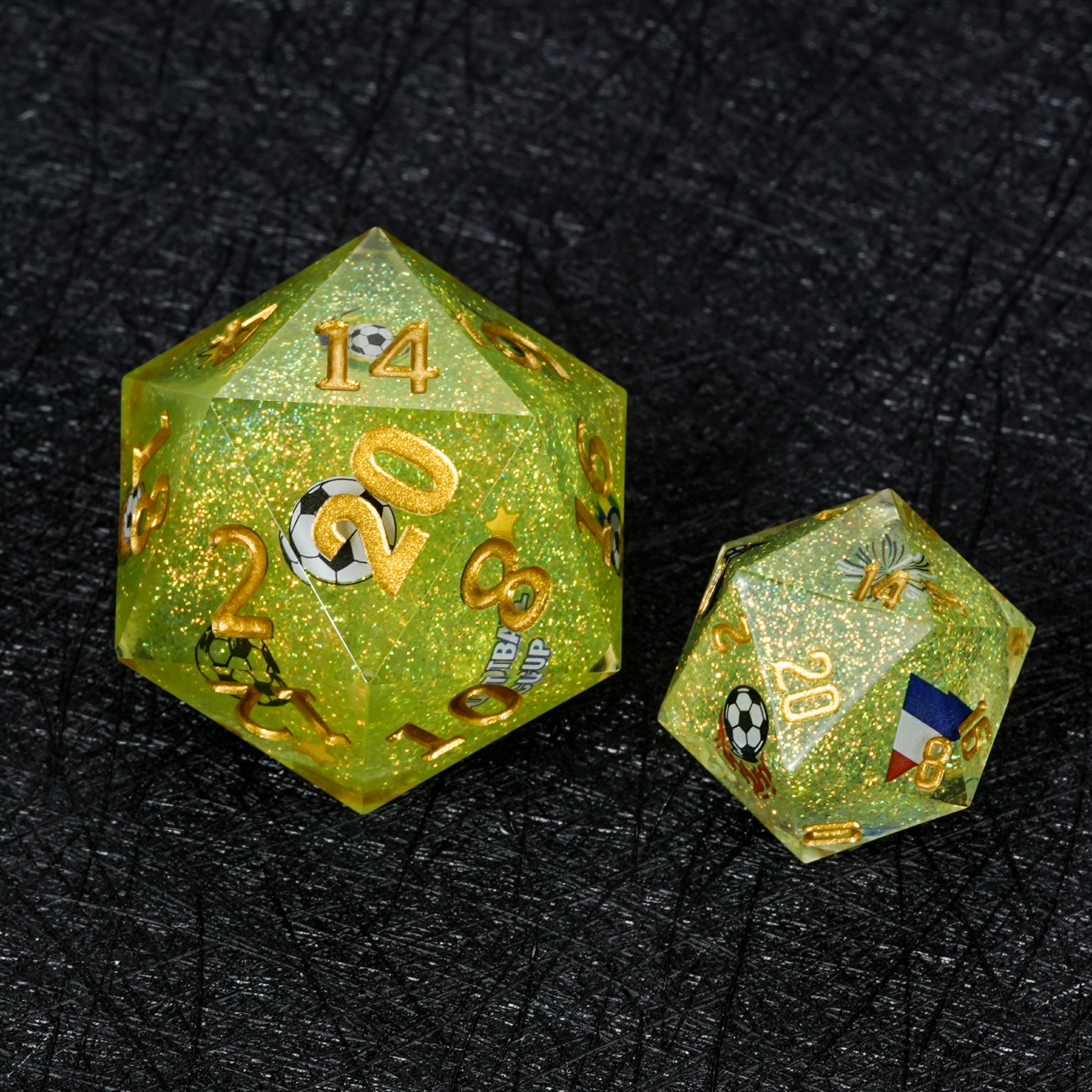 35mm World Cup Brazil Soccer Green Glitter Resin D20 Dice