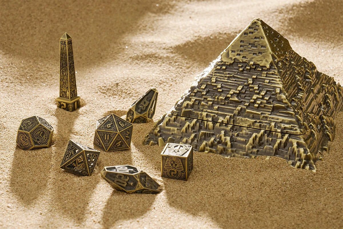 Legacy of the Pharaoh Unique Retro Metal Dice Set – Ancient Egypt RPG Dice