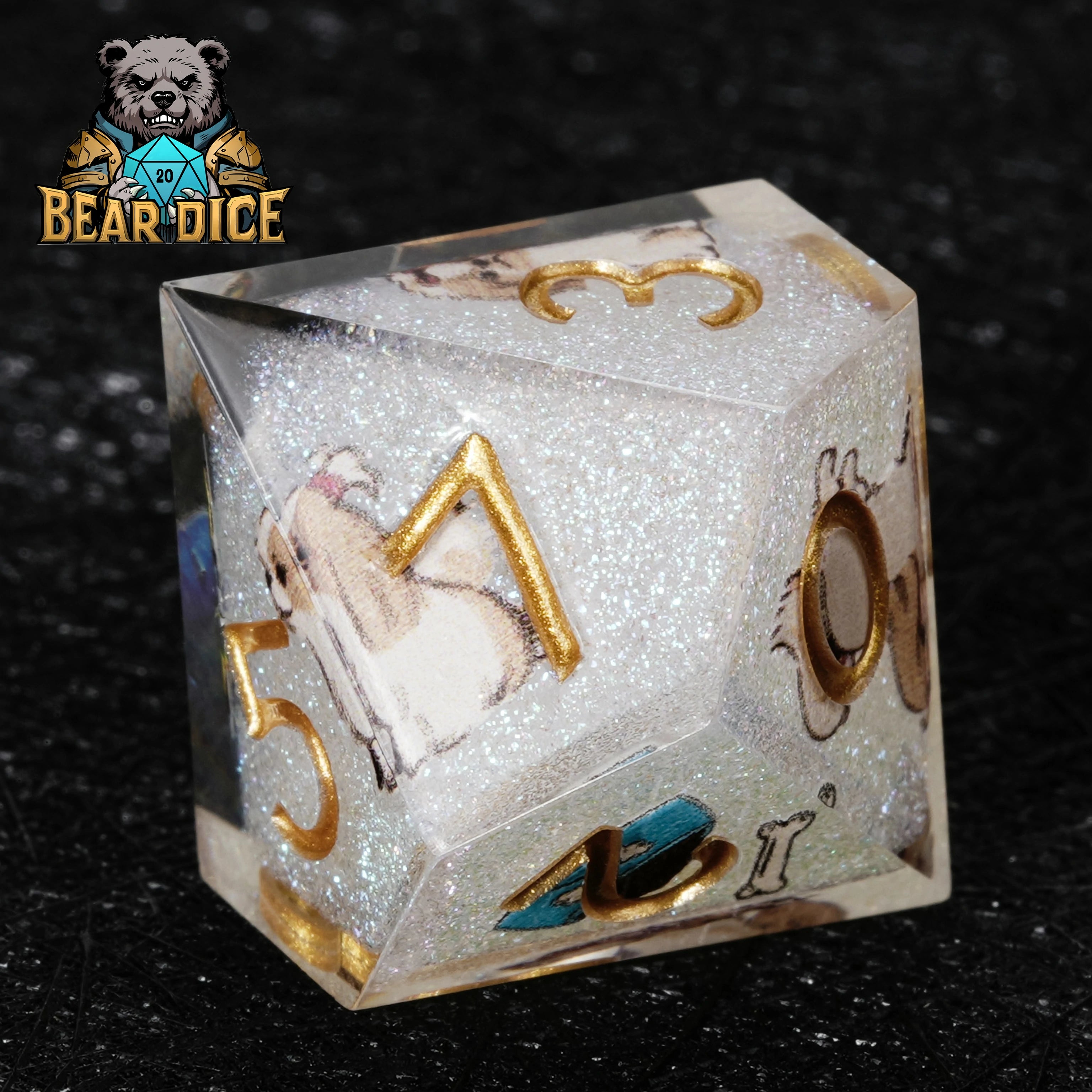 White Resin Shih Tzu DND D10 Dice Set – Adorable RPG Dice for Tabletop Games
