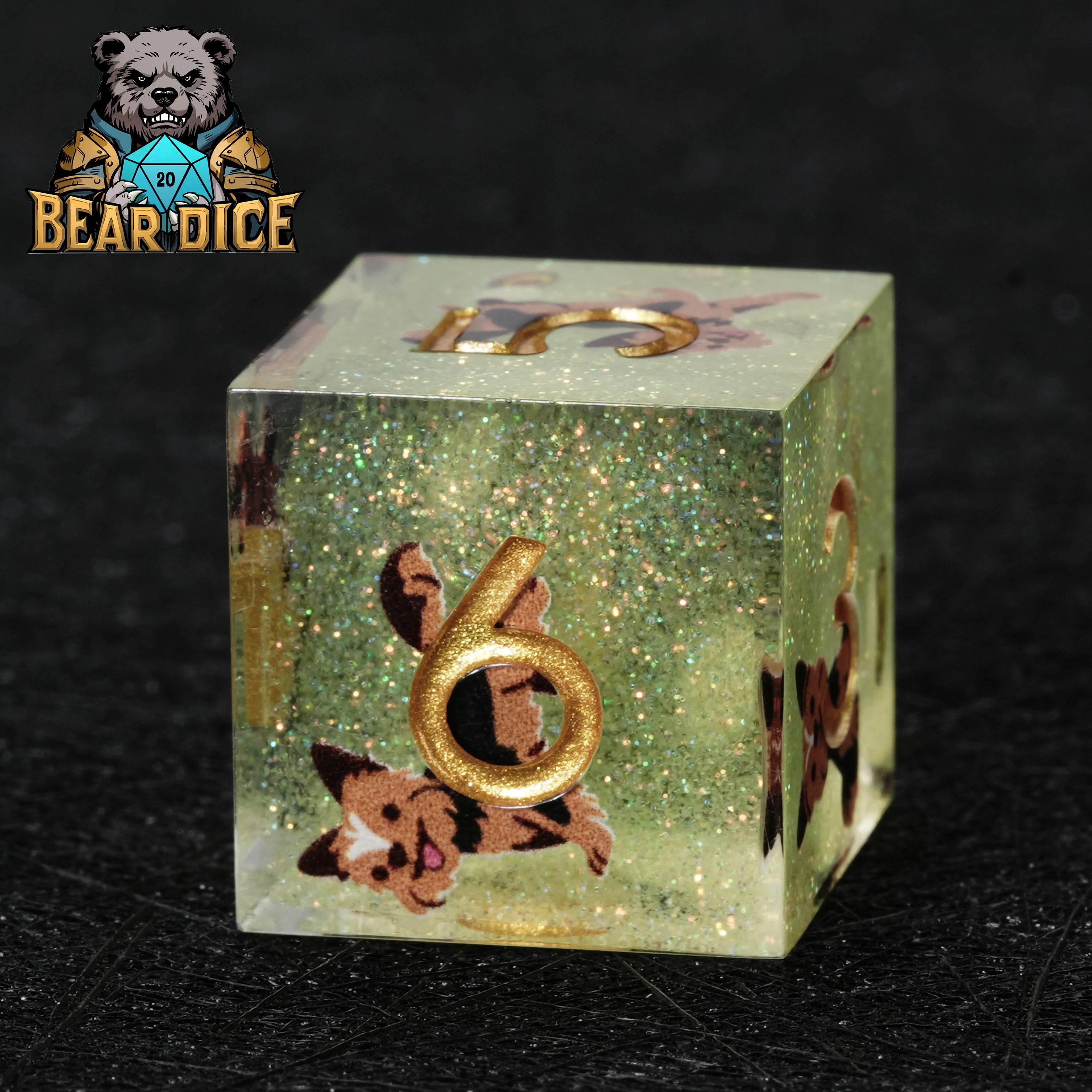 Yorkshire Terrier Green Glitter Resin DND D6 Dice