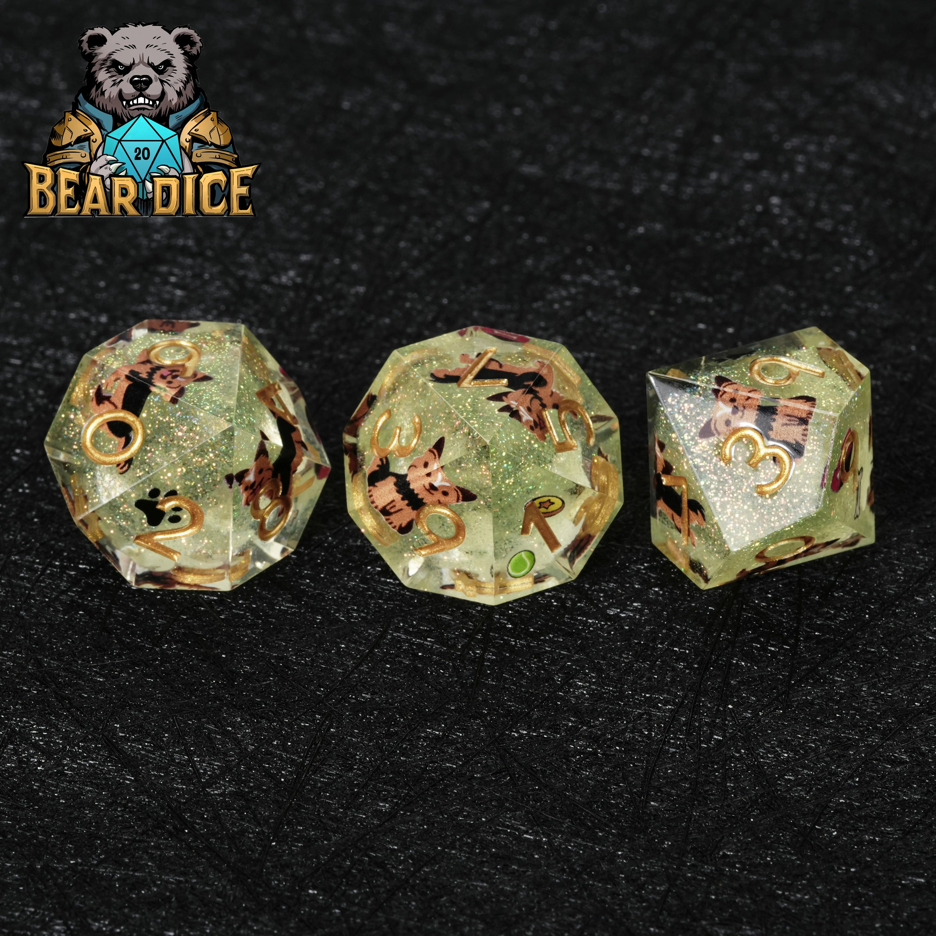 Yorkshire Terrier Green Glitter Resin DND D10 Dice – Yorkie RPG Gift