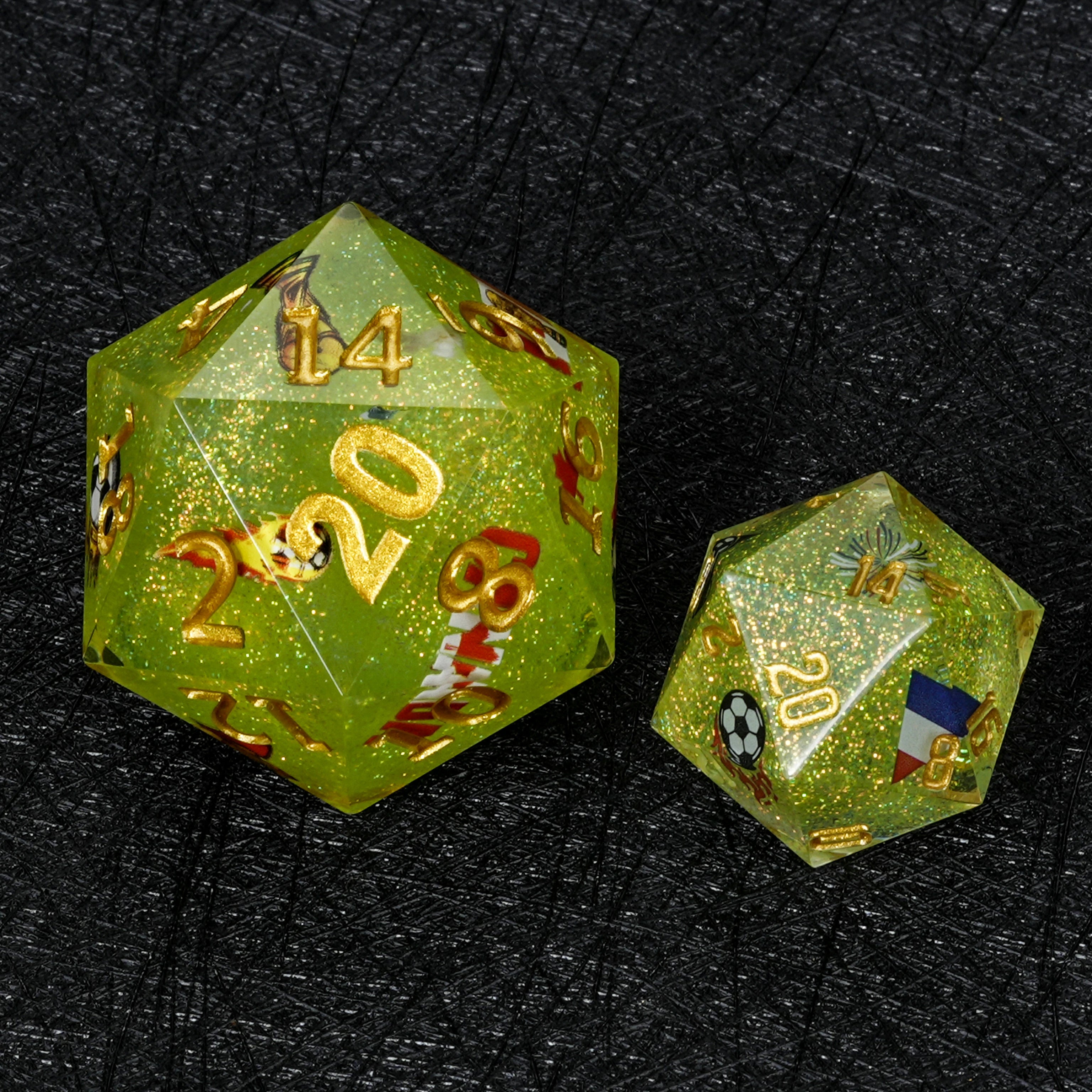 35mm Canada Soccer Green Glitter Resin D20 Dice – World Cup Large D20 for RPG