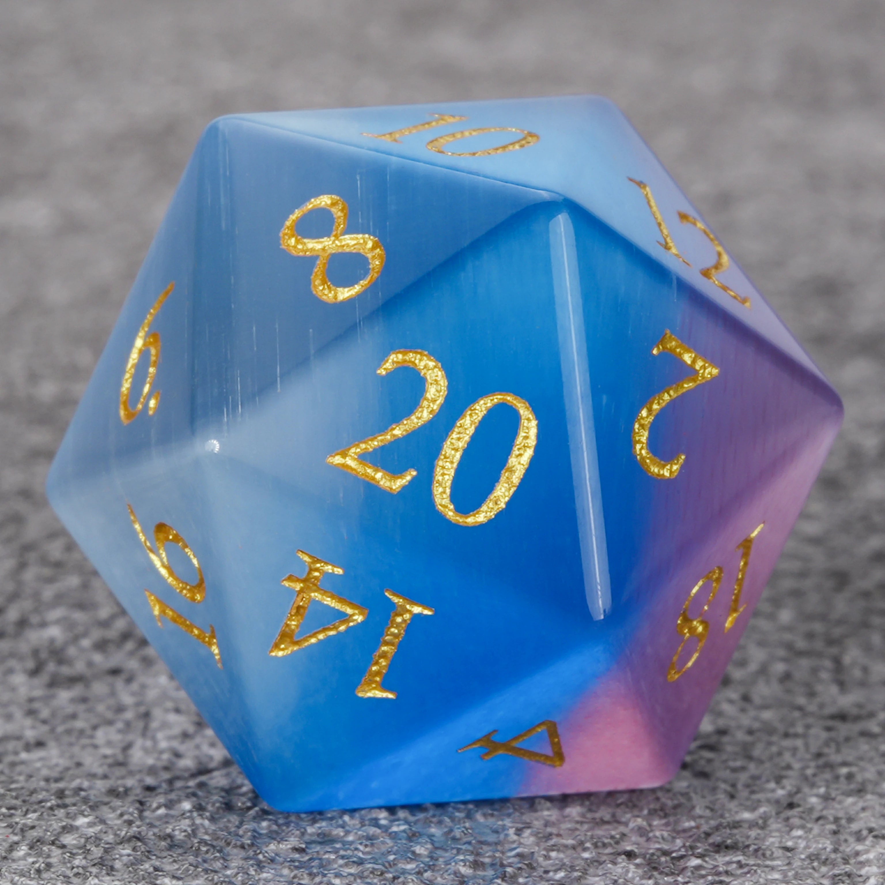 Pink-Aquamarine Cat's Eye Gemstone Dice Set