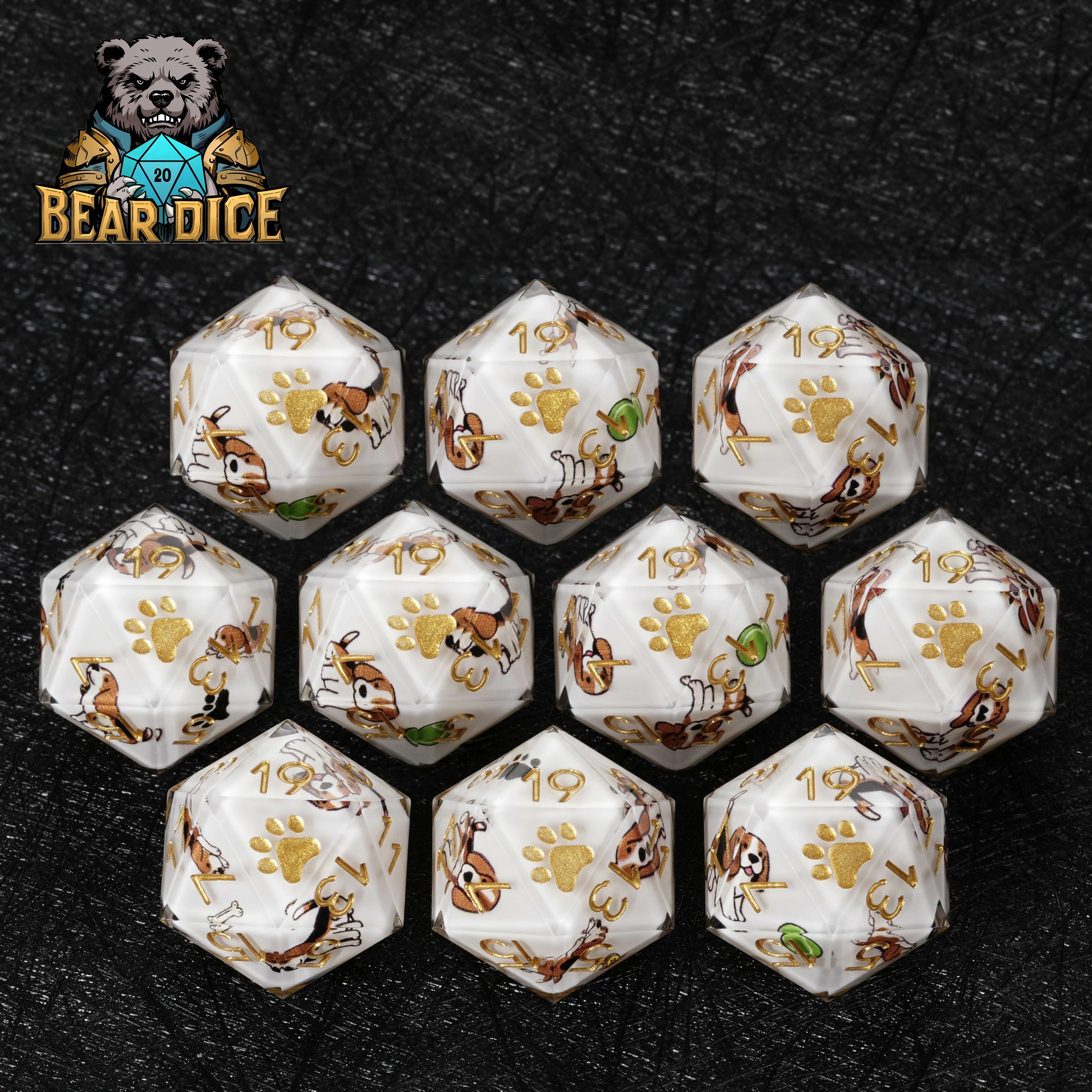 Beagle White Resin DND D6 Dice | RPG Polyhedral Dice for D&D & Tabletop Games