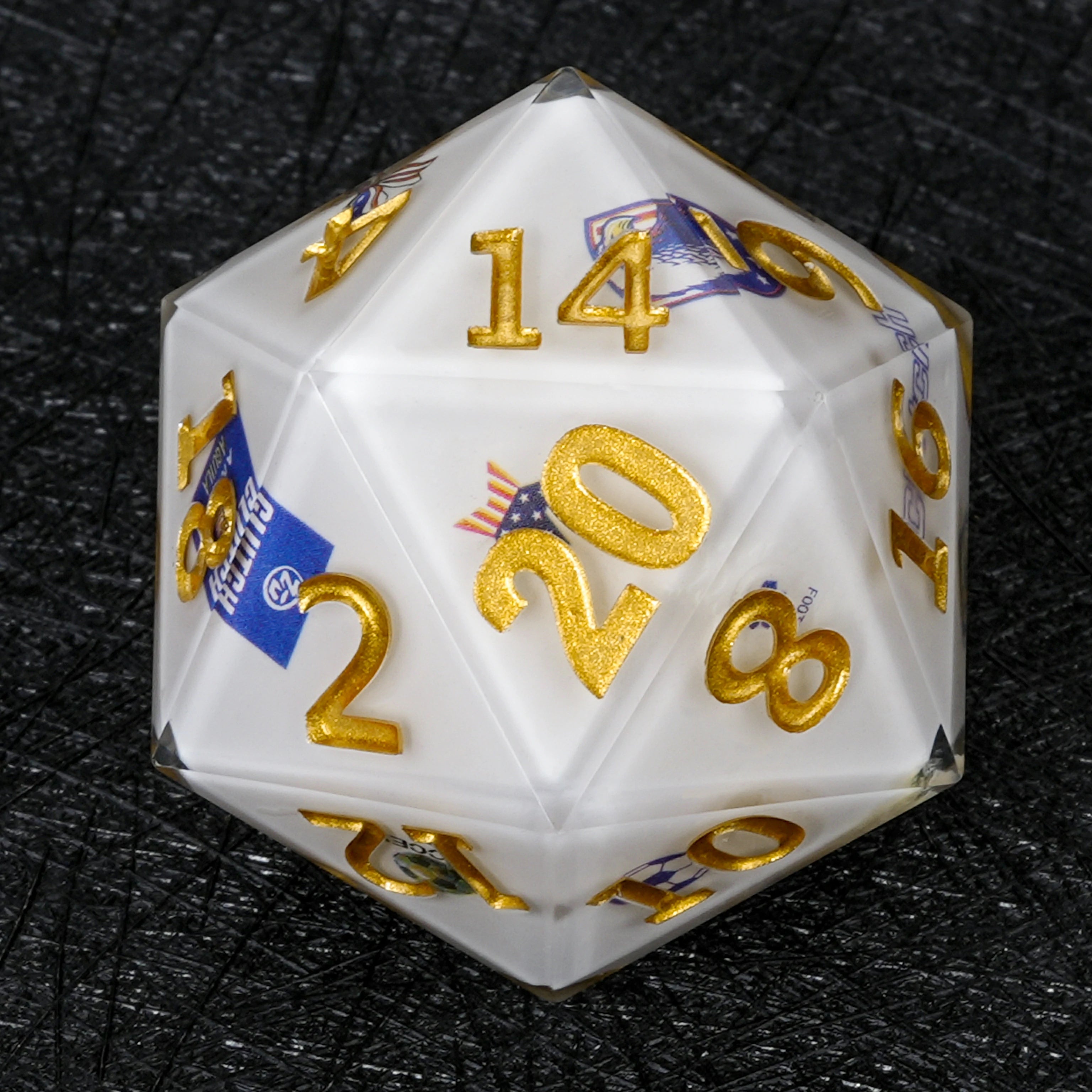 35mm World Cup USA Soccer White Resin Giant D20 Dice – Oversized RPG Die