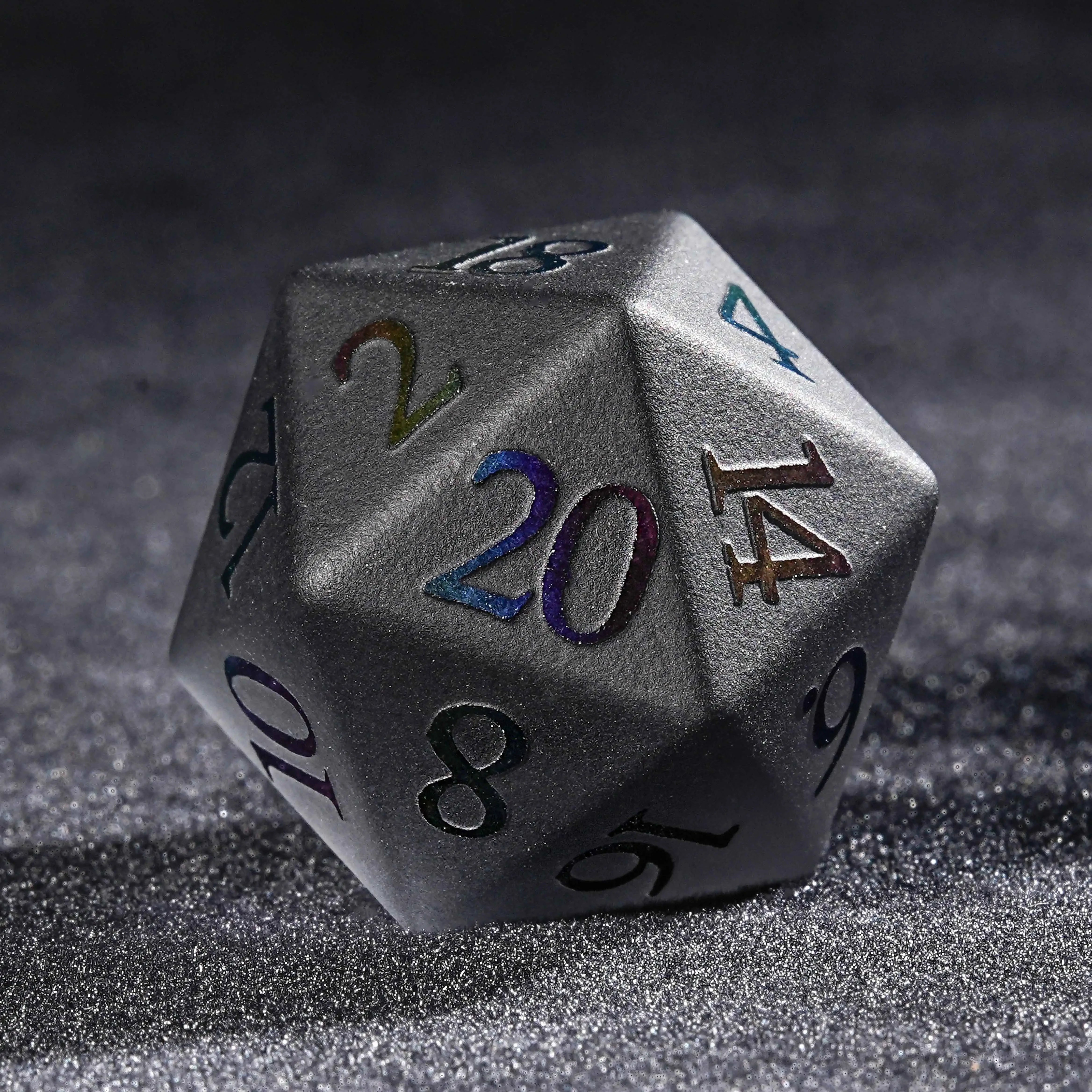 Frosted Grey Gemstone Dice Set with Colored Numbers