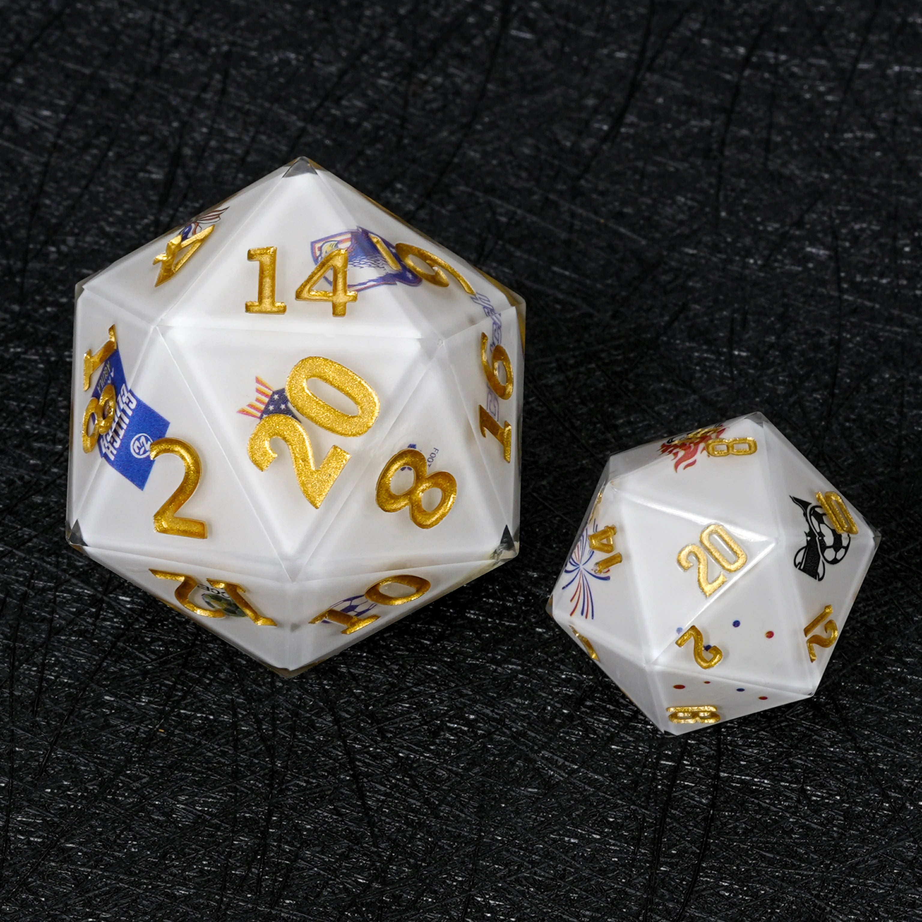 35mm World Cup USA Soccer White Resin Giant D20 Dice – Oversized RPG Die