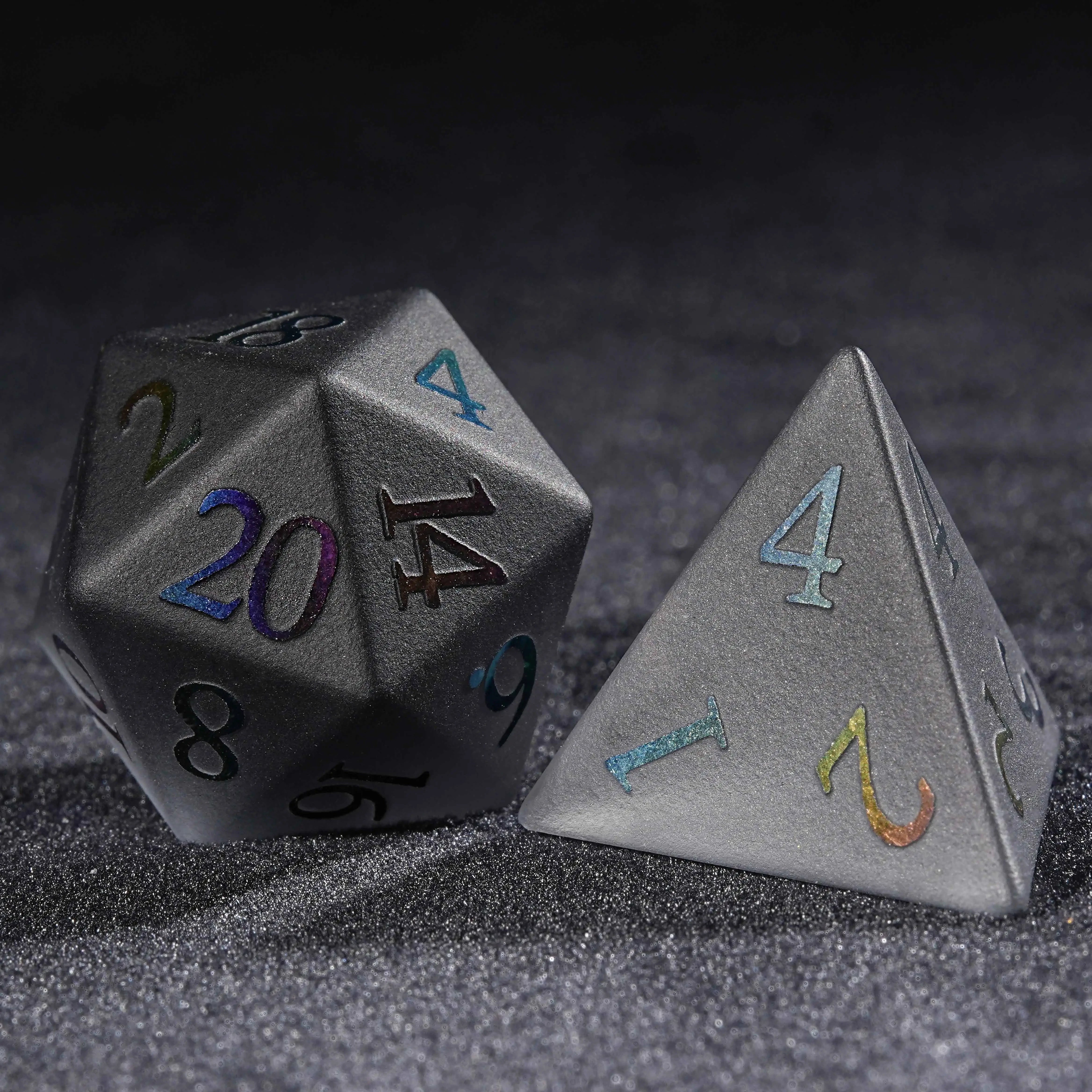 Frosted Grey Gemstone Dice Set with Colored Numbers