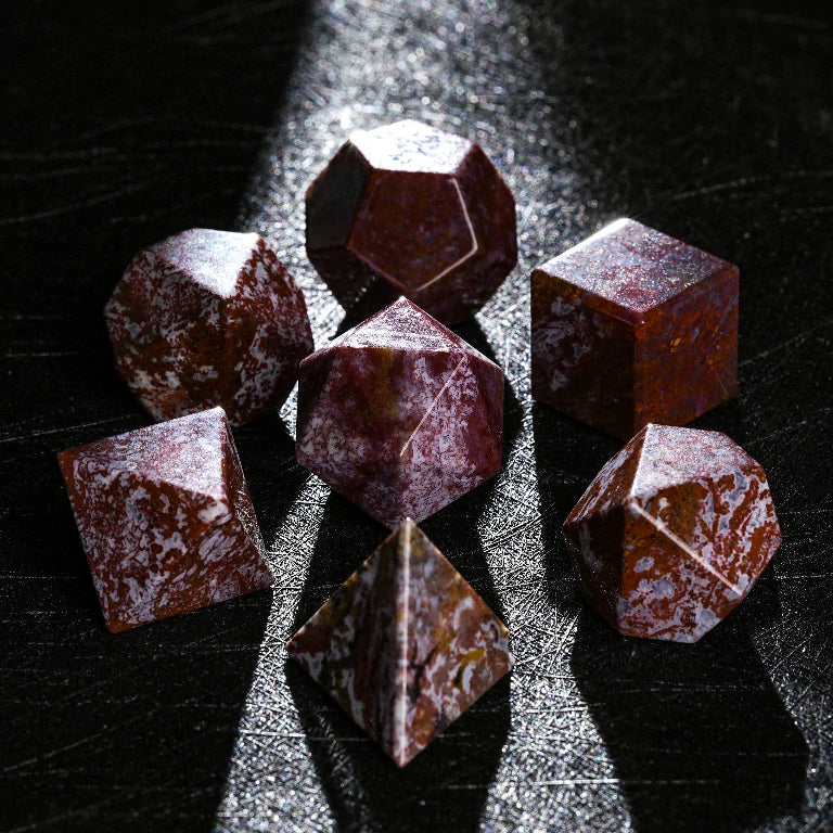 Custom Brecciated Red Jasper Gemstone Dice Set | Engraved Text, Logo & Numbers