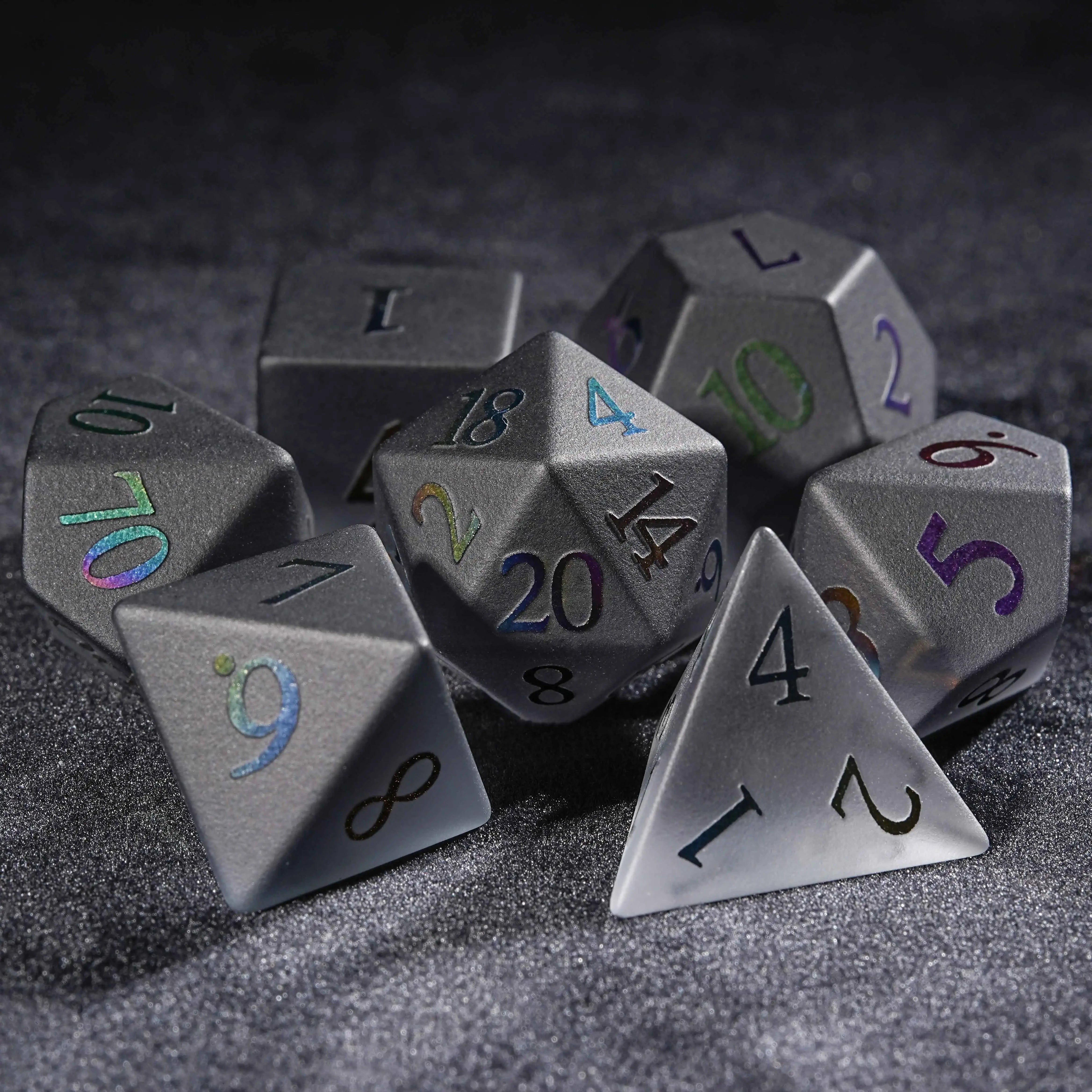 Frosted Grey Gemstone Dice Set with Colored Numbers
