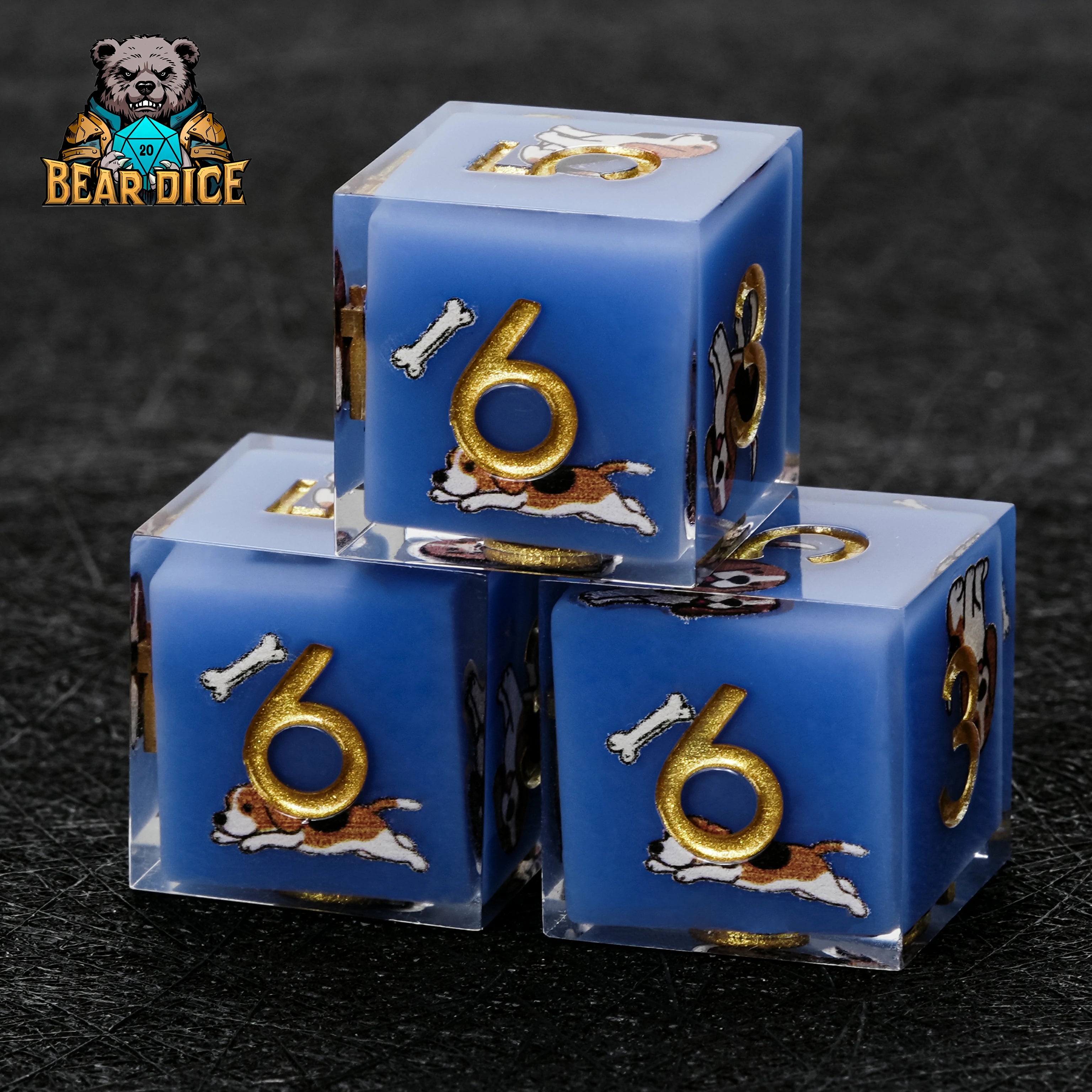 Beagle Blue Resin DND D6 Dice | Cute Dog RPG Dice for D&D