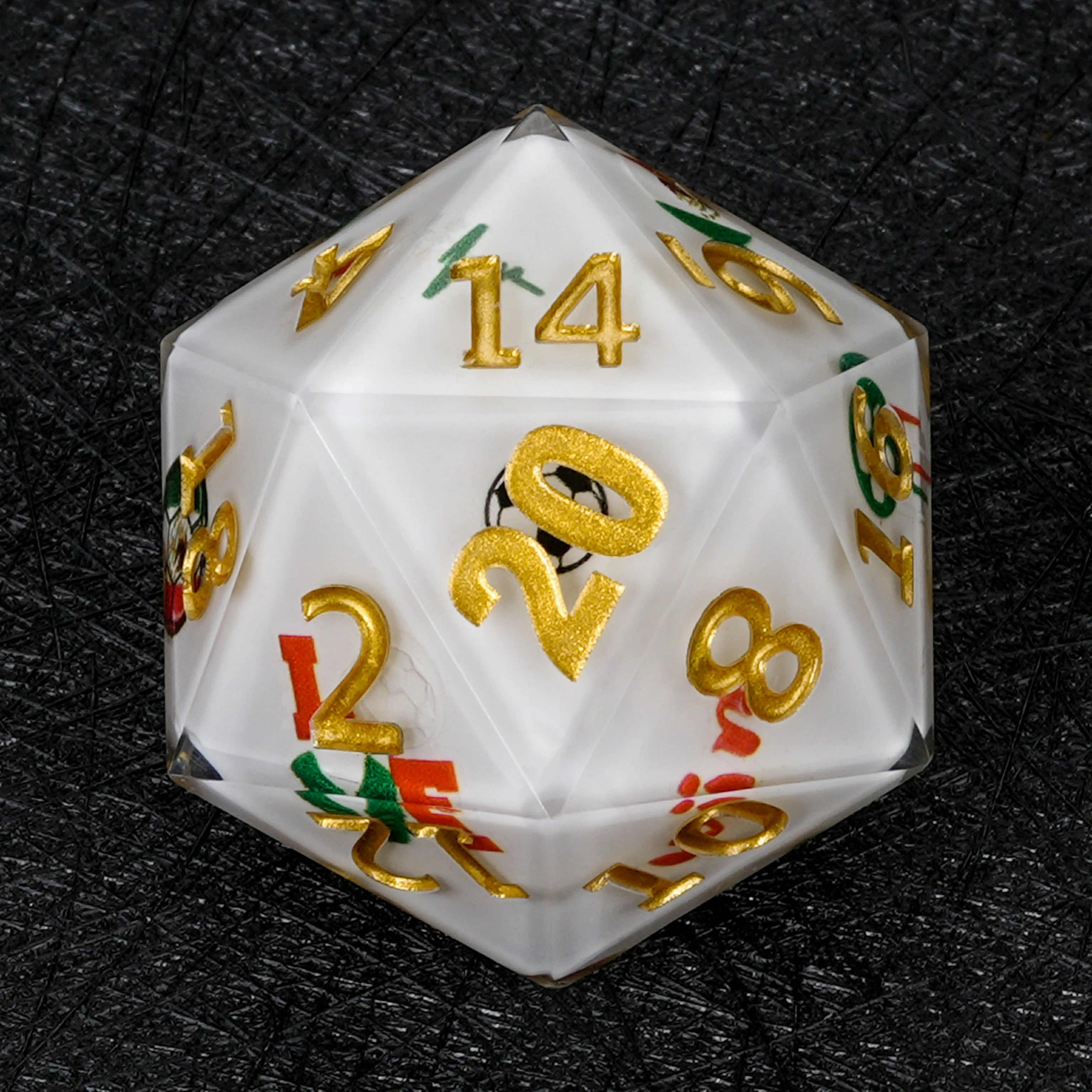 35mm World Cup Mexico Soccer White Resin Large D20 Dice – RPG & Tabletop Gaming