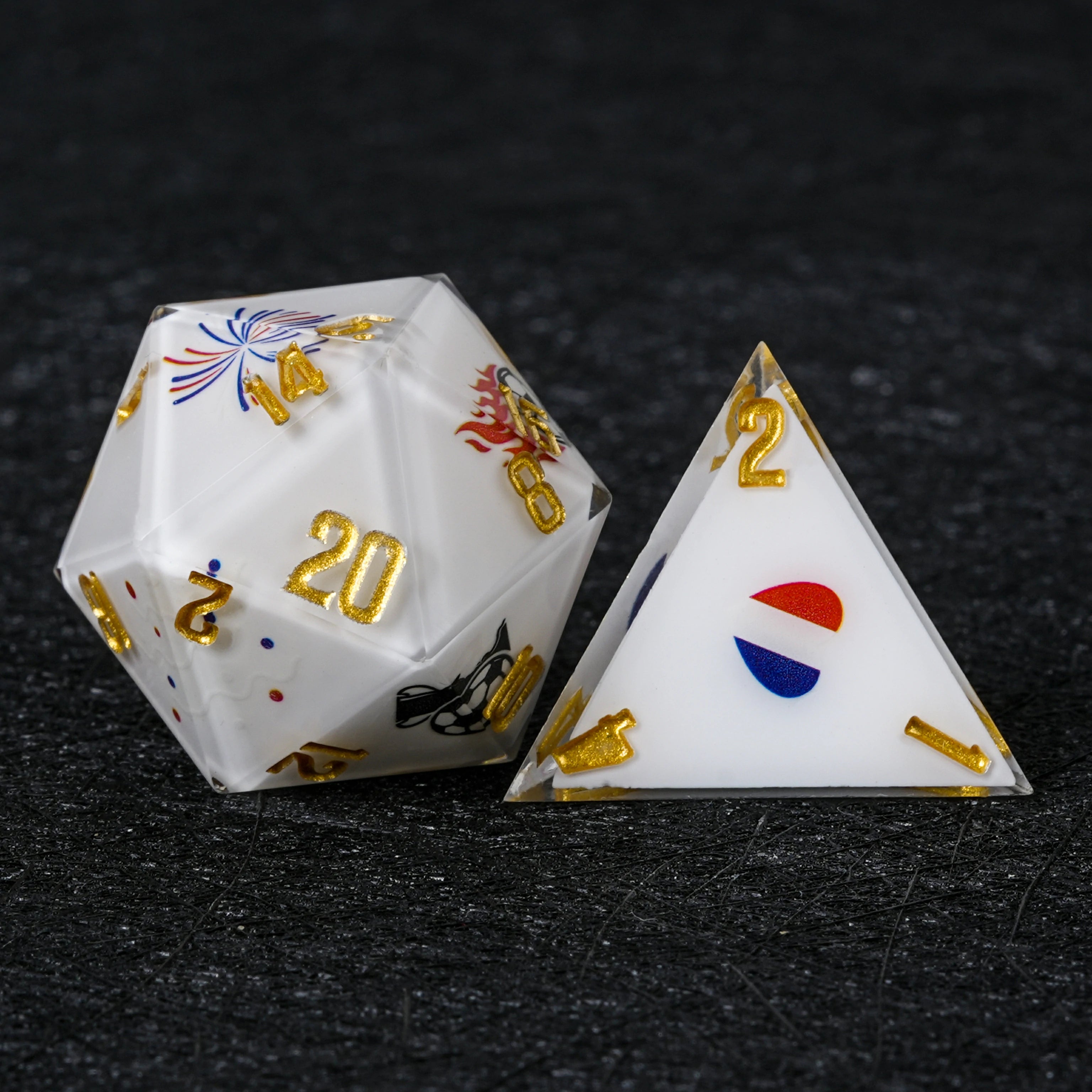 France Soccer DND Dice Set – World Cup Kickstarter White Resin RPG Dice