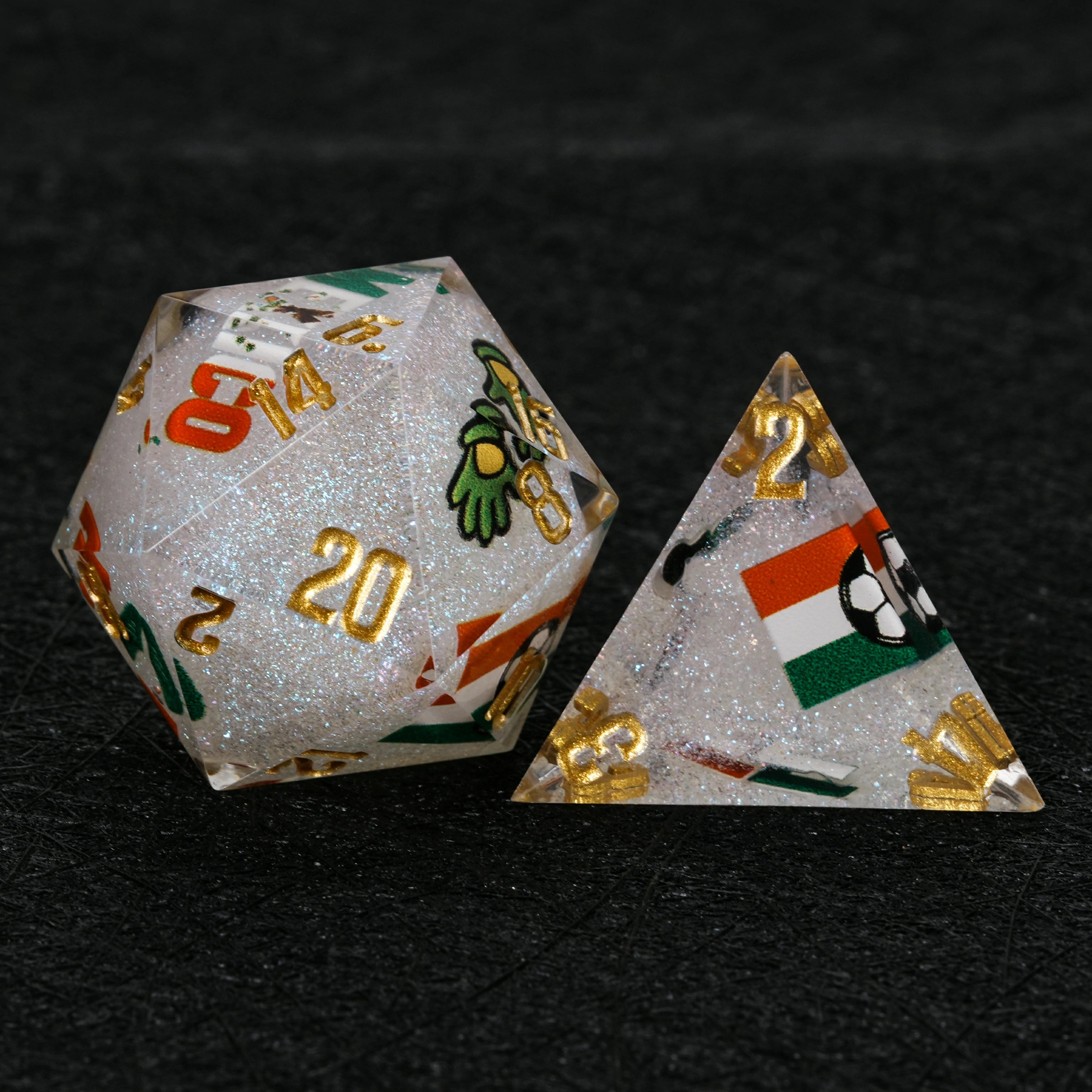 Mexico Soccer DND Dice Set – World Cup Glitter Resin Polyhedral Dice for RPG