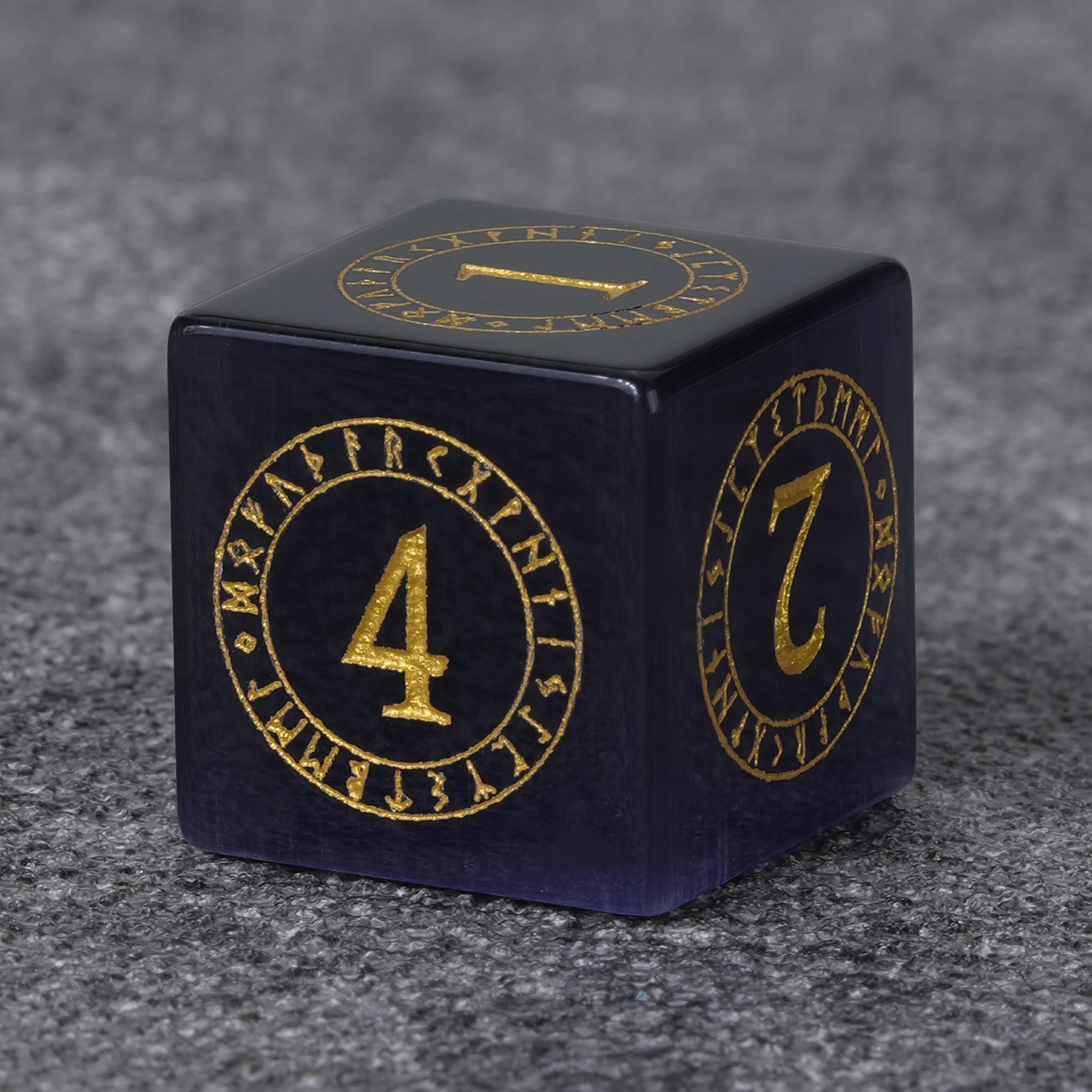 Amethyst DND Gemstone Dice Set with Gold Magical Runes