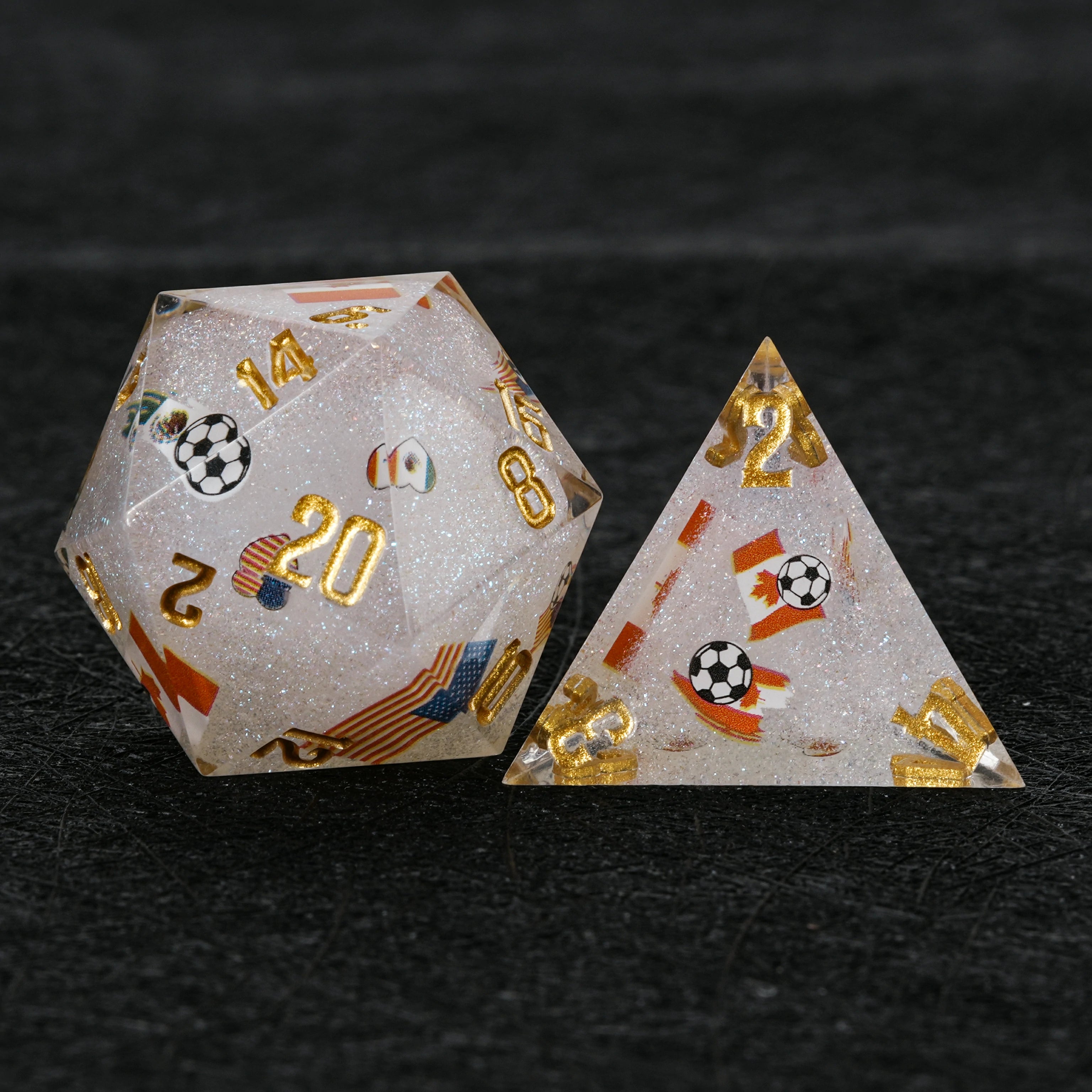 Kickstarter Dice World Cup USA Canada Mexico DND Resin Dice Set – White Glitter