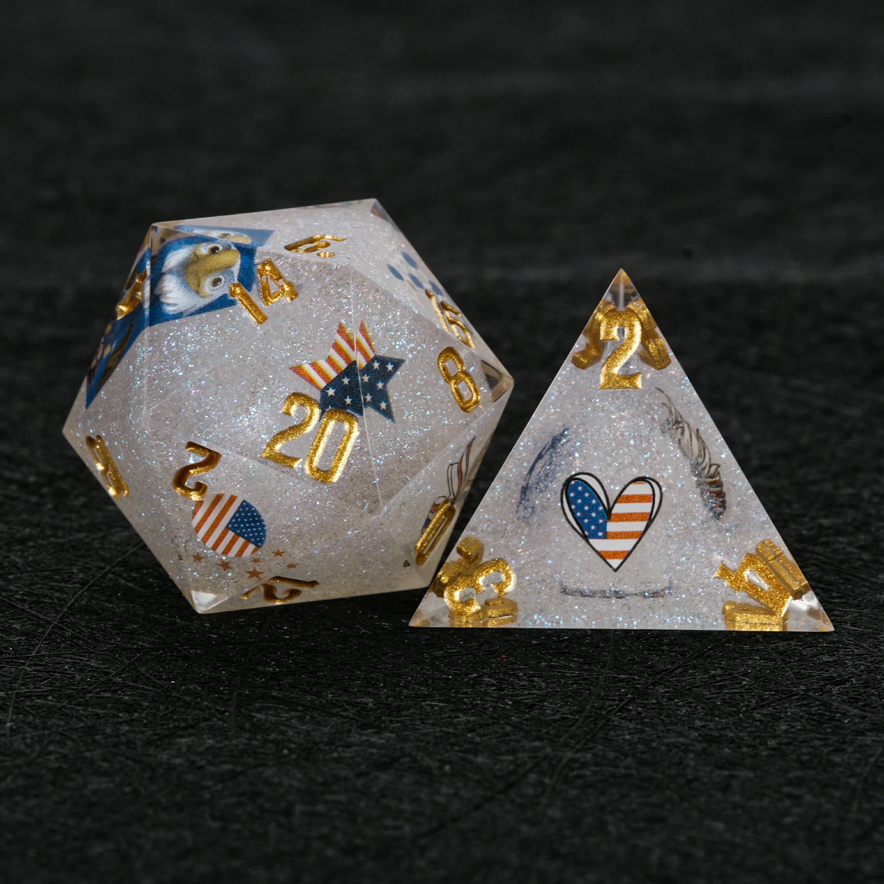World Cup USA Soccer DND Dice Set – White Glitter Resin 7-Piece RPG Dice