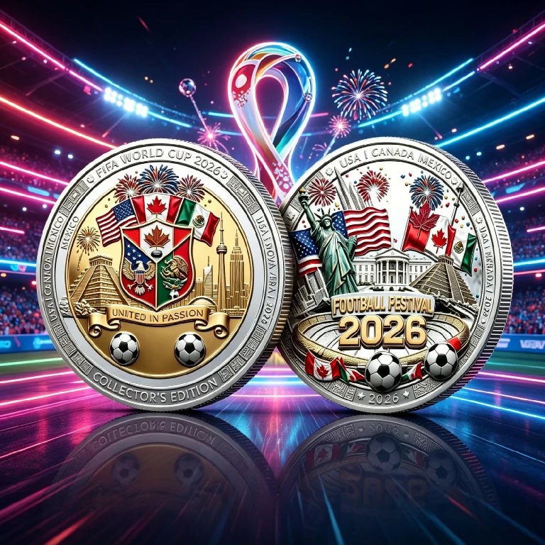 2026 World Cup 3D Embossed Commemorative Coin | Collectible Metal Football Souvenir Badge