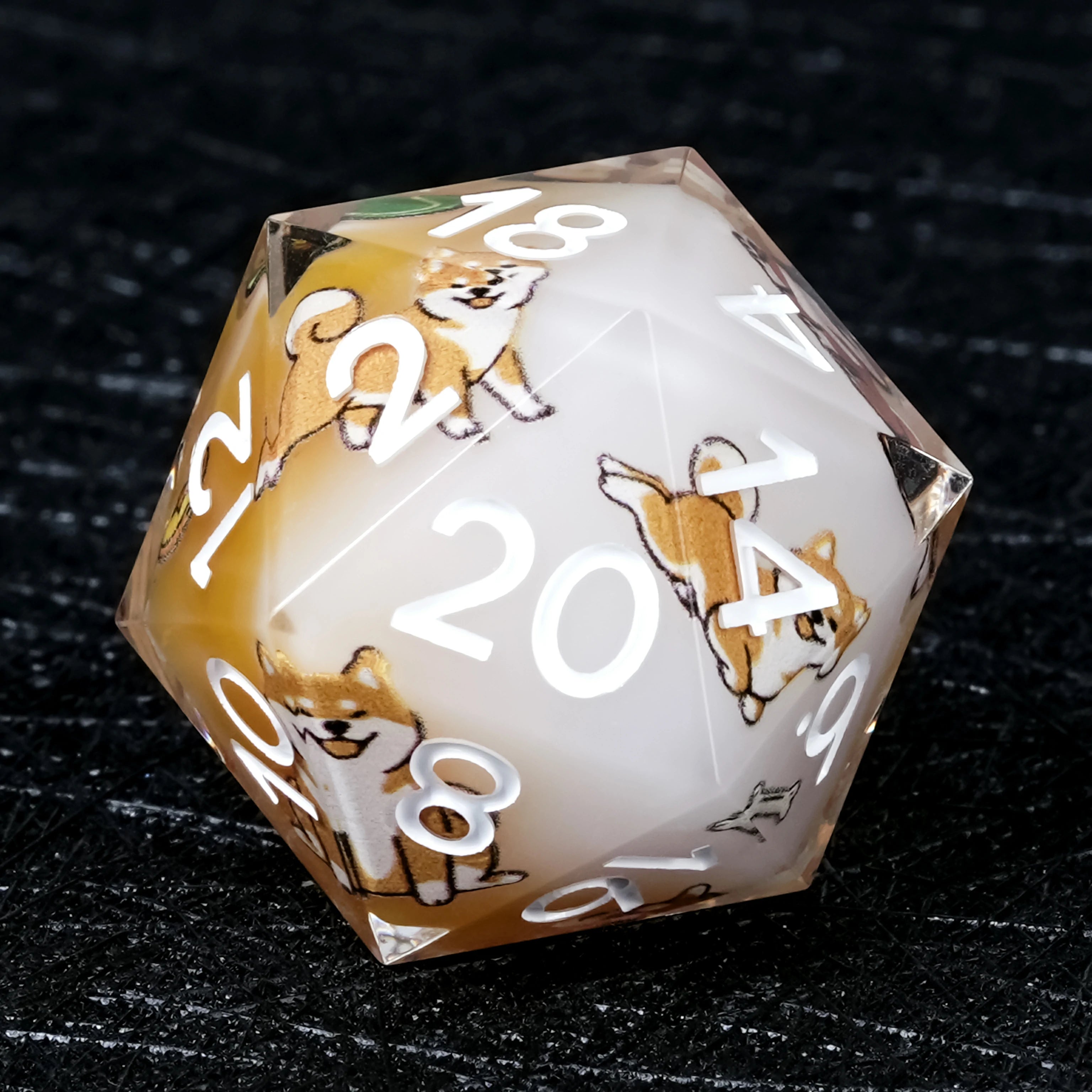 Shiba Inu Yellow & White Resin Dice Set | Gold Numbers DND RPG Polyhedral Dice