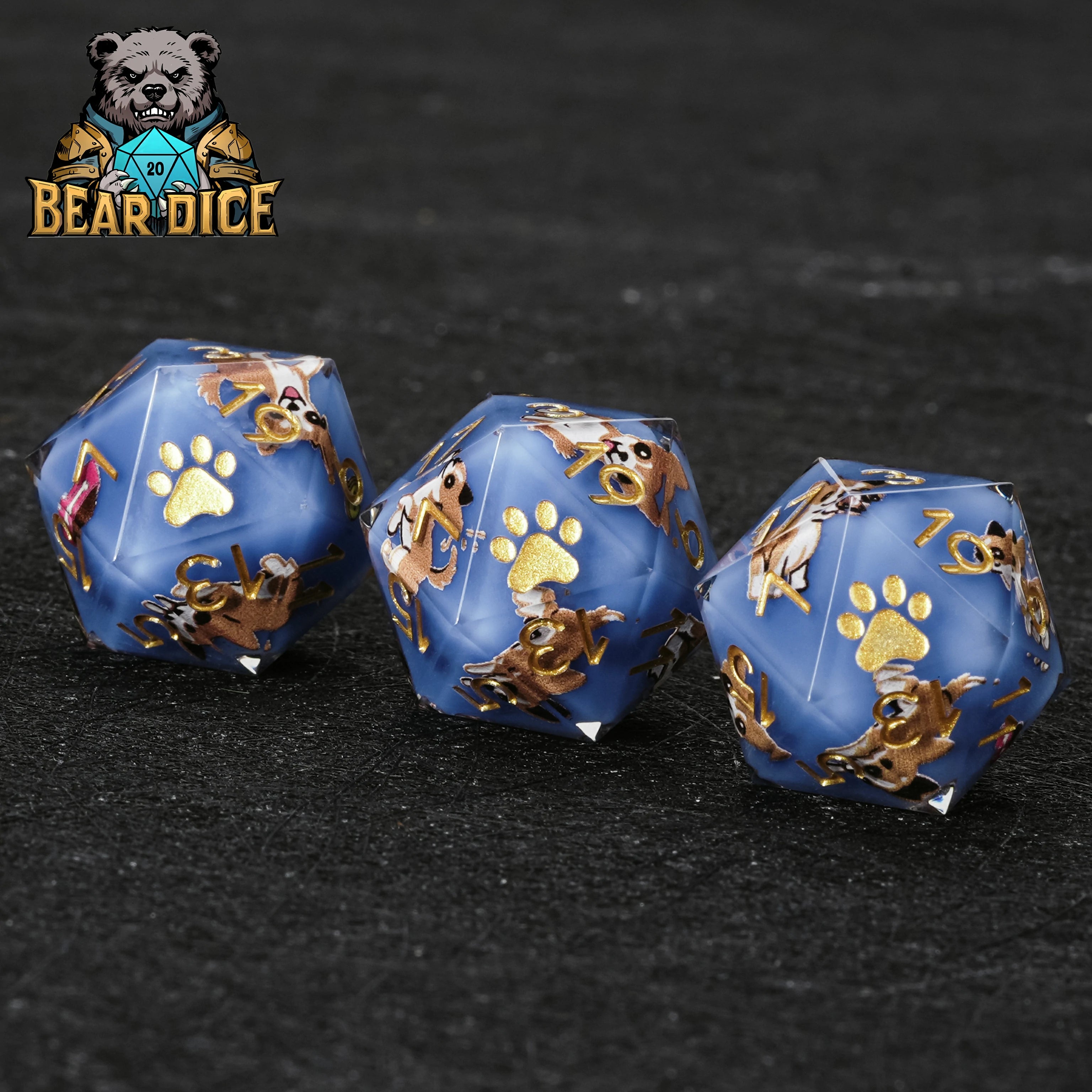 Chihuahua Blue Resin DND D20 Dice – Handcrafted Polyhedral for RPG Games