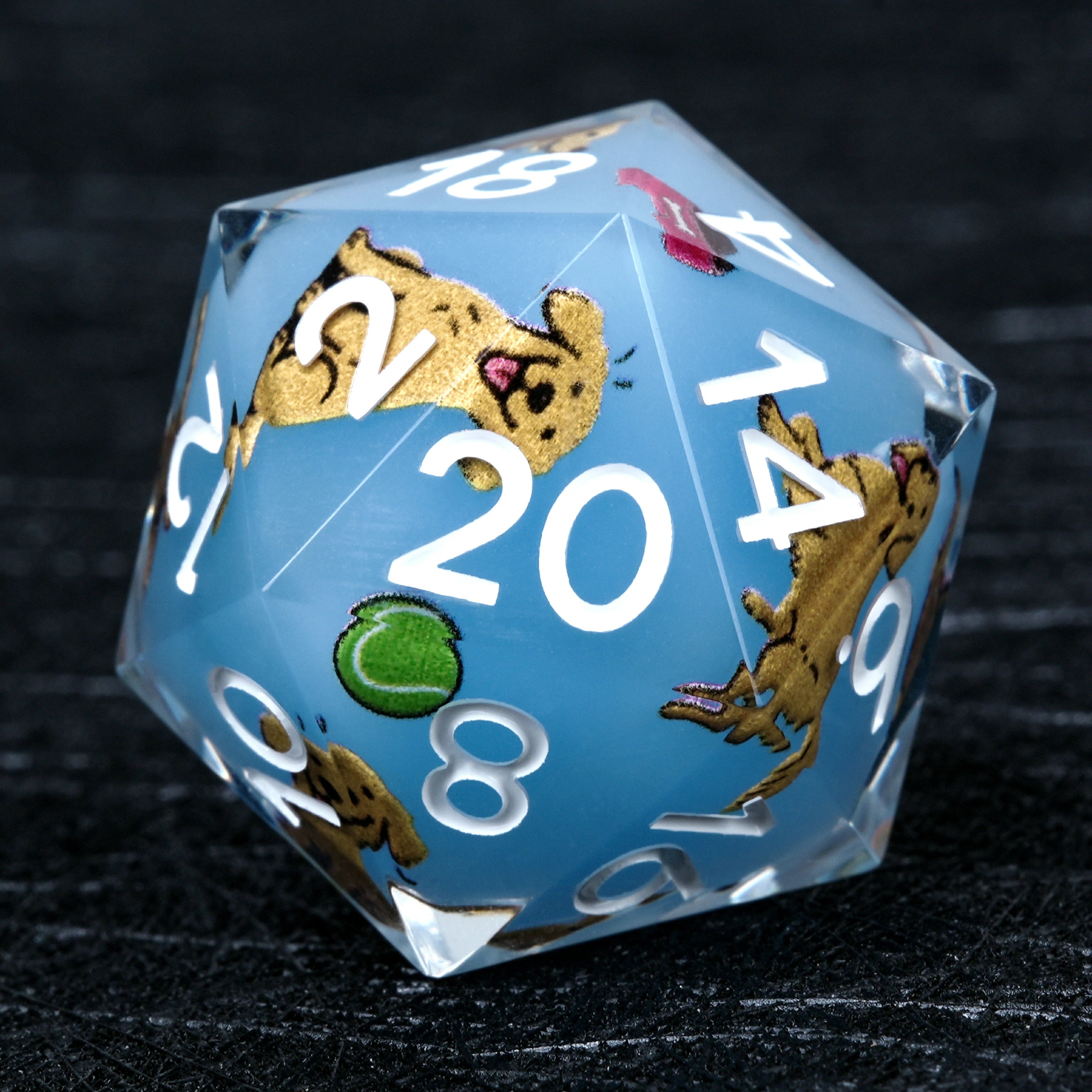 Golden Retriever Light Blue Resin Dice Set | White Numbers for D&D & RPG