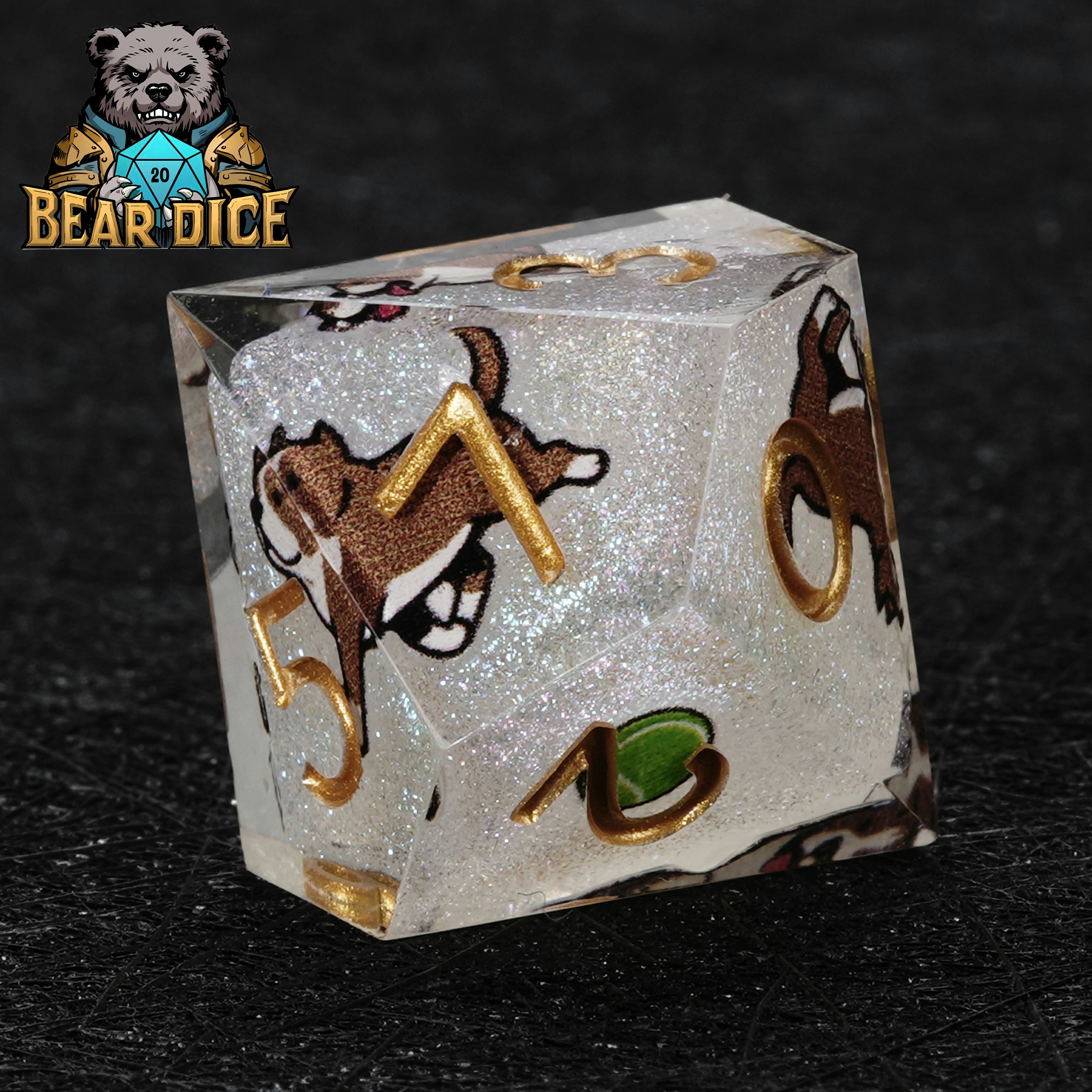 American Pit Bull White Glitter Resin D10 Dice for D&D RPG