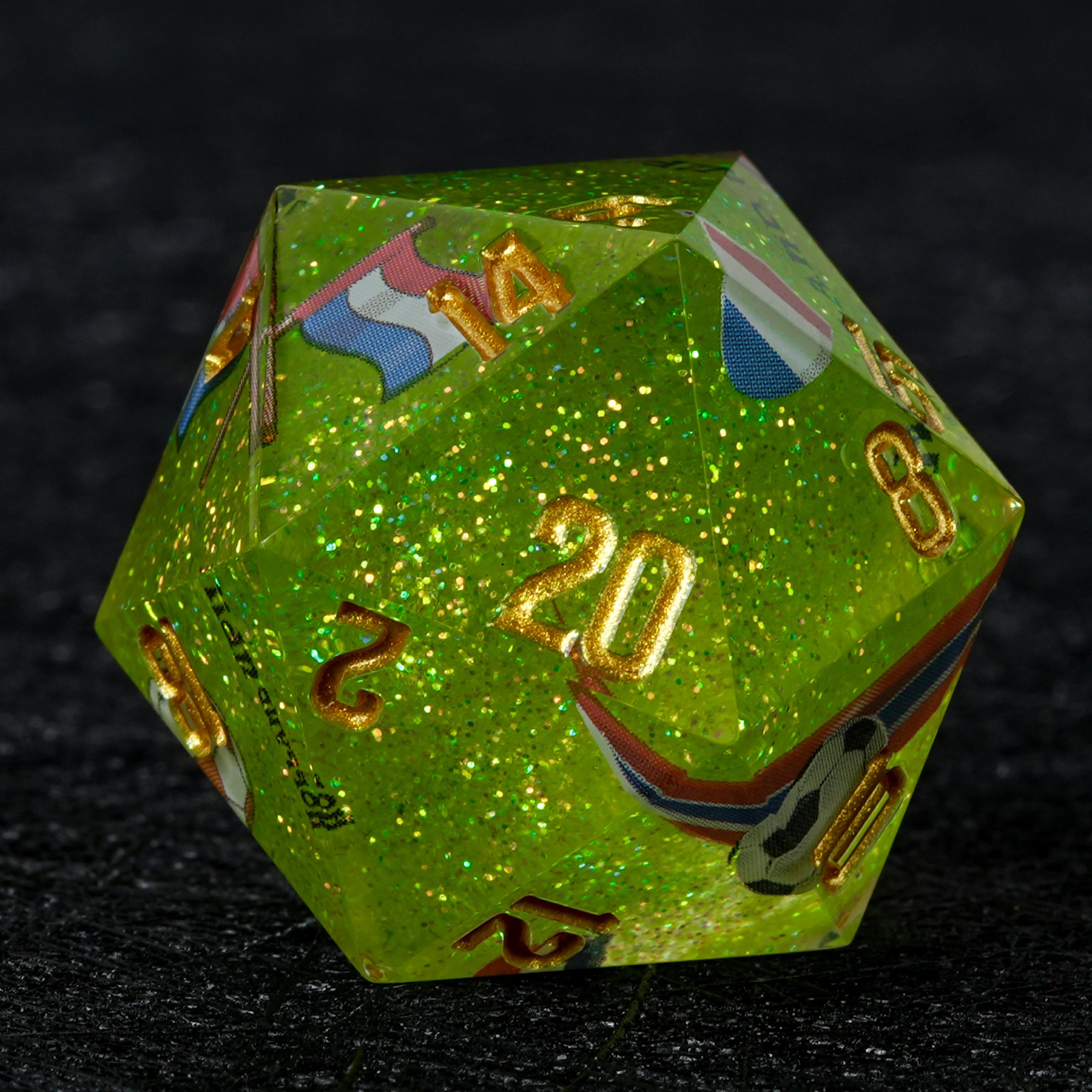 Netherlands Football DND Dice Set | World Cup Kickstarter Green Glitter Resin Dice