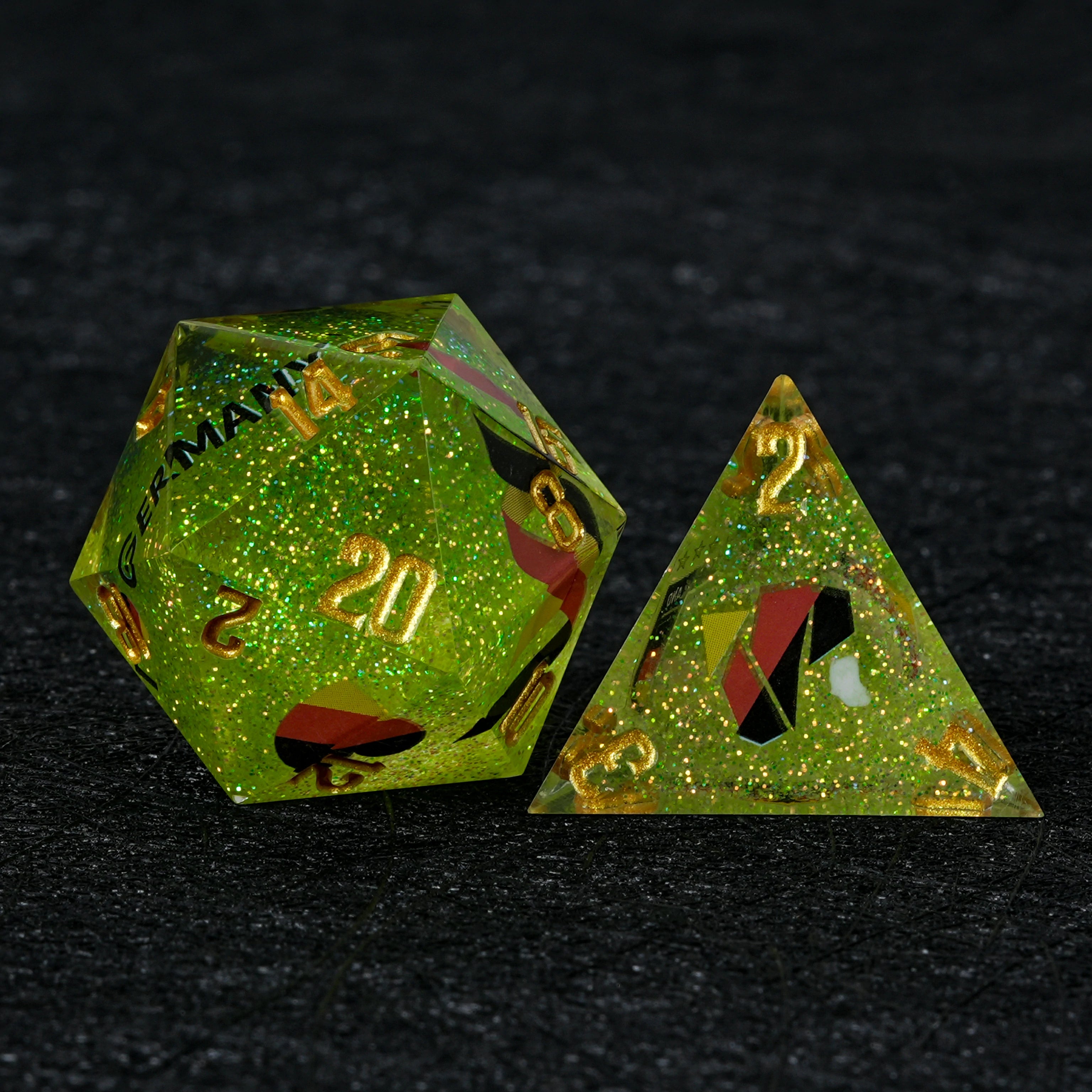 Germany Soccer DND Dice Set – World Cup Green Glitter Resin Dice for RPG