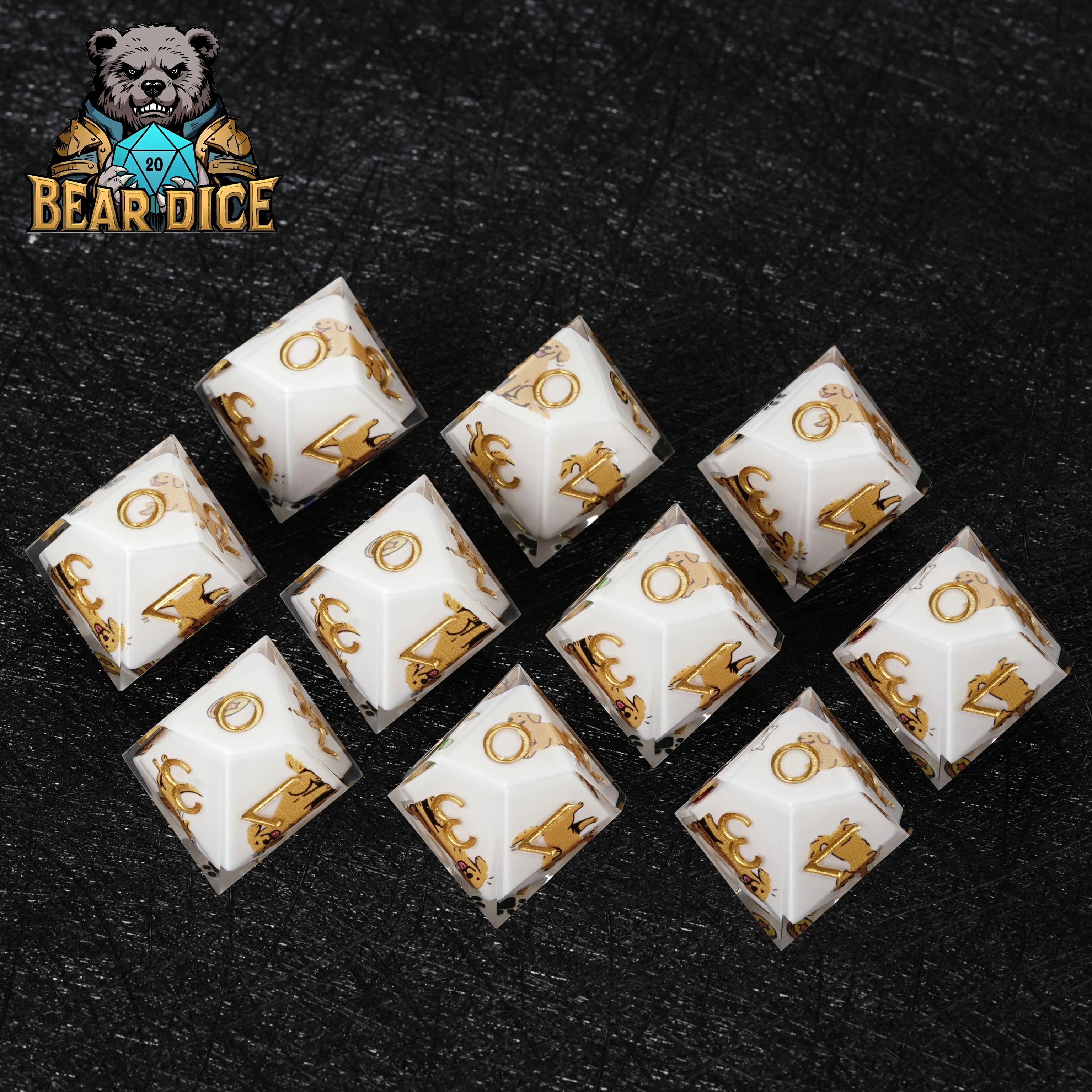 Golden Retriever White Resin DND D10 Dice | Handcrafted RPG Dice