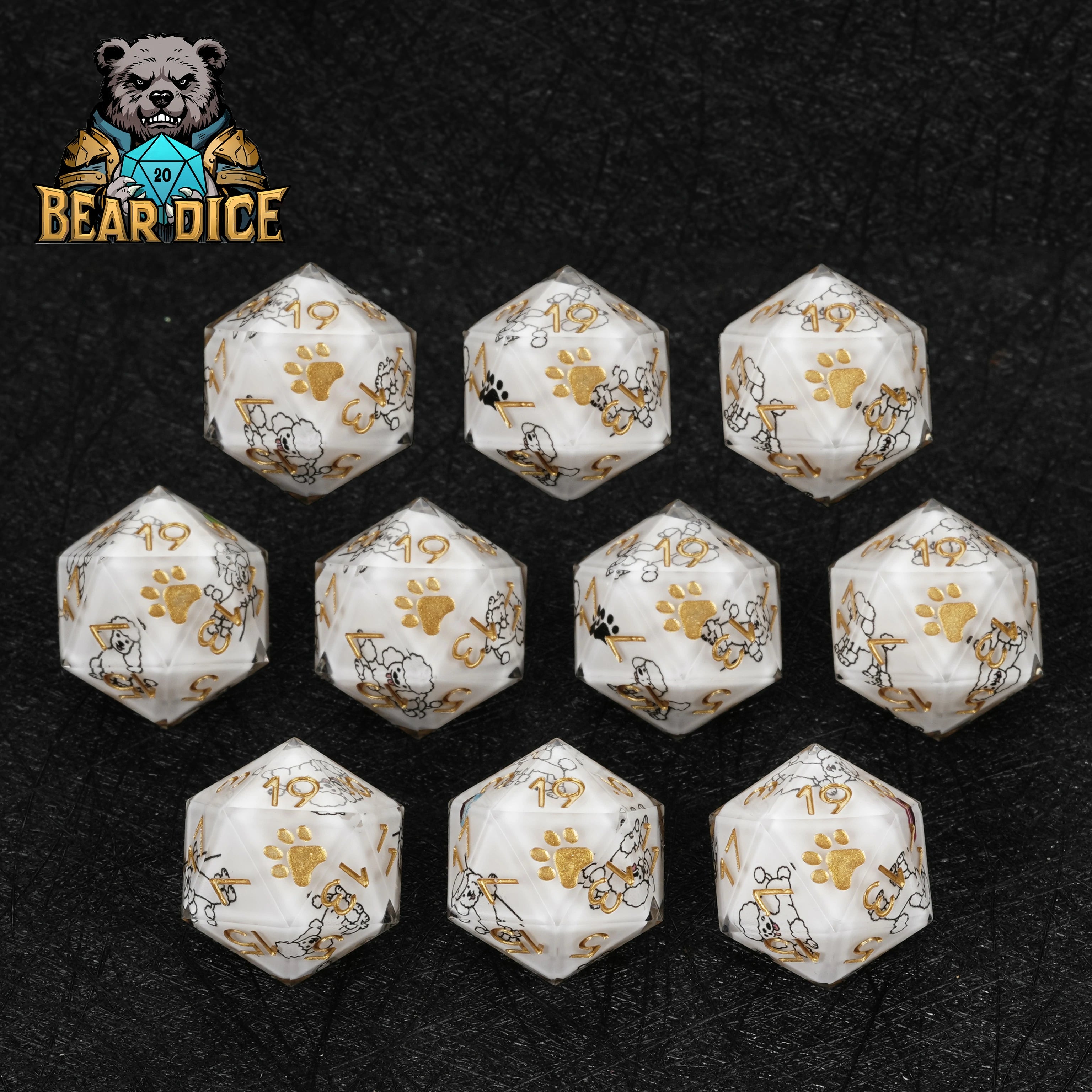 White Resin Poodle DND D20 Dice | Cute Dog RPG Single Die