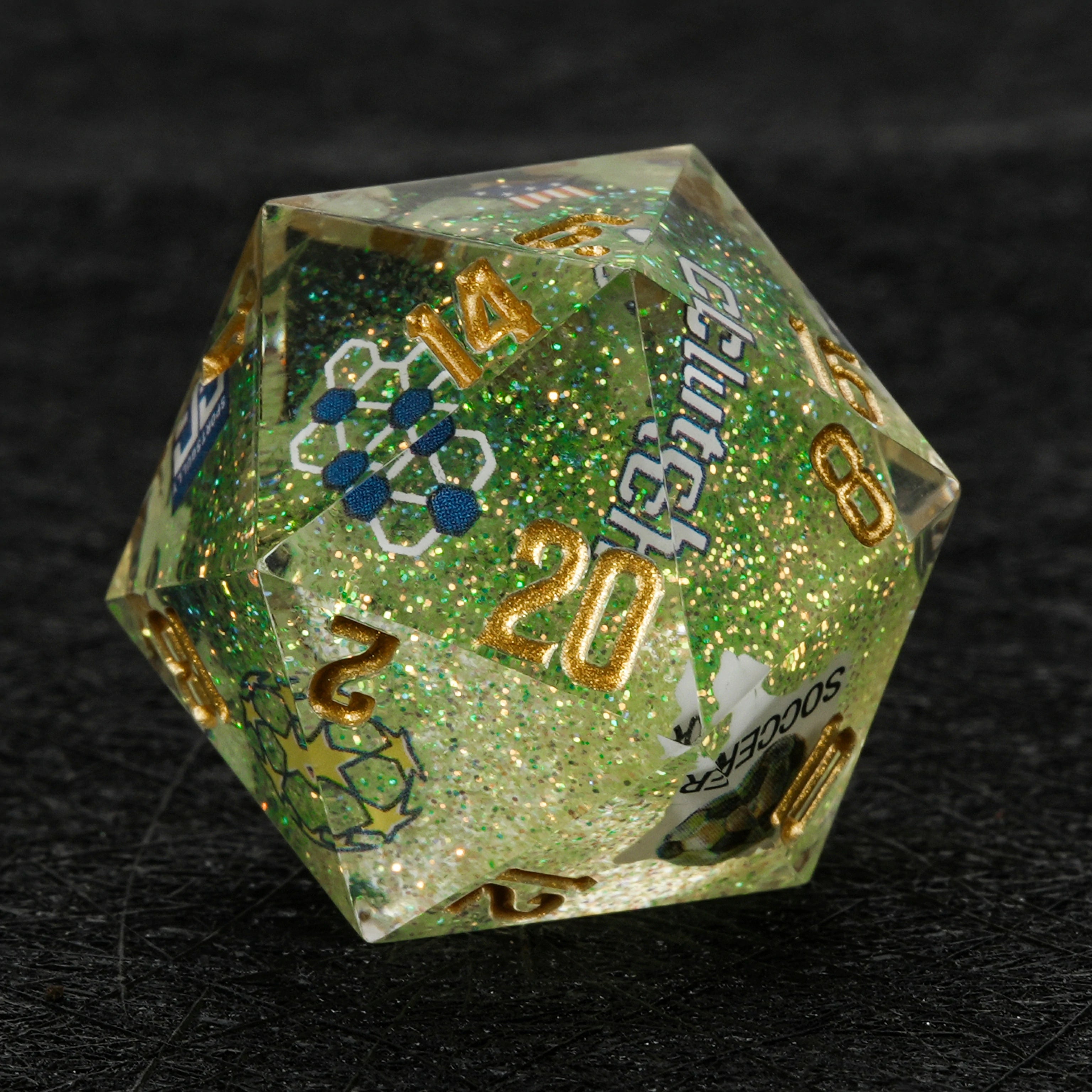 World Cup USA Soccer DND Dice Set – Green Glitter Resin 7-Piece RPG Dice