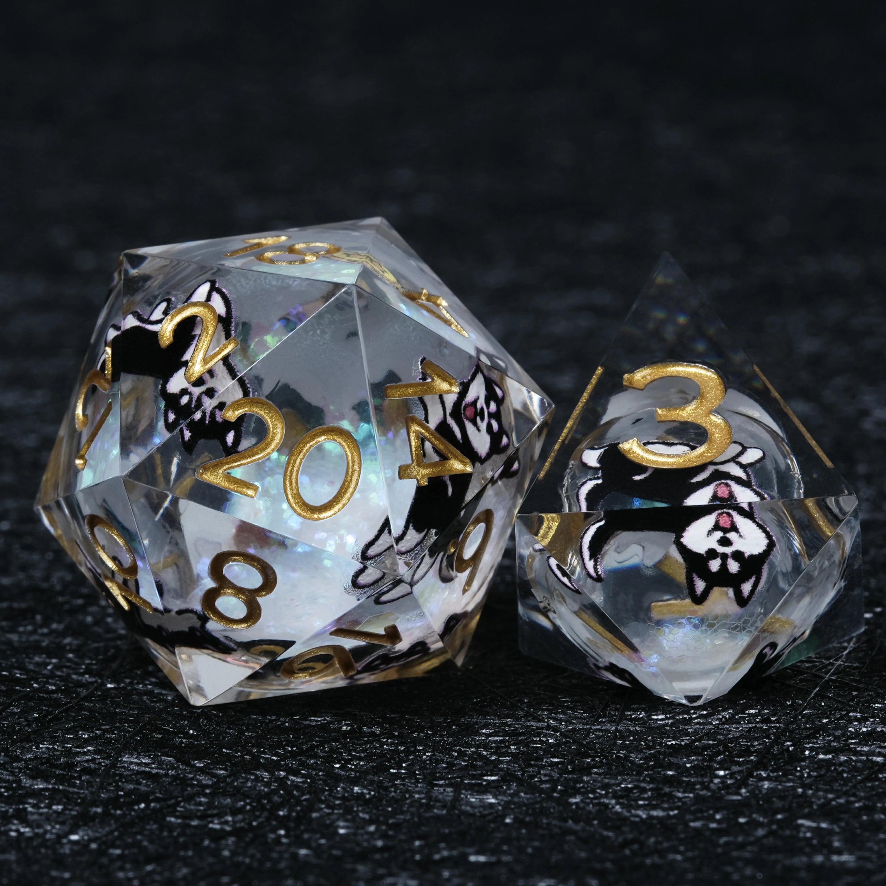Husky White Liquid-Core Resin Dice Set | Gold Numbers
