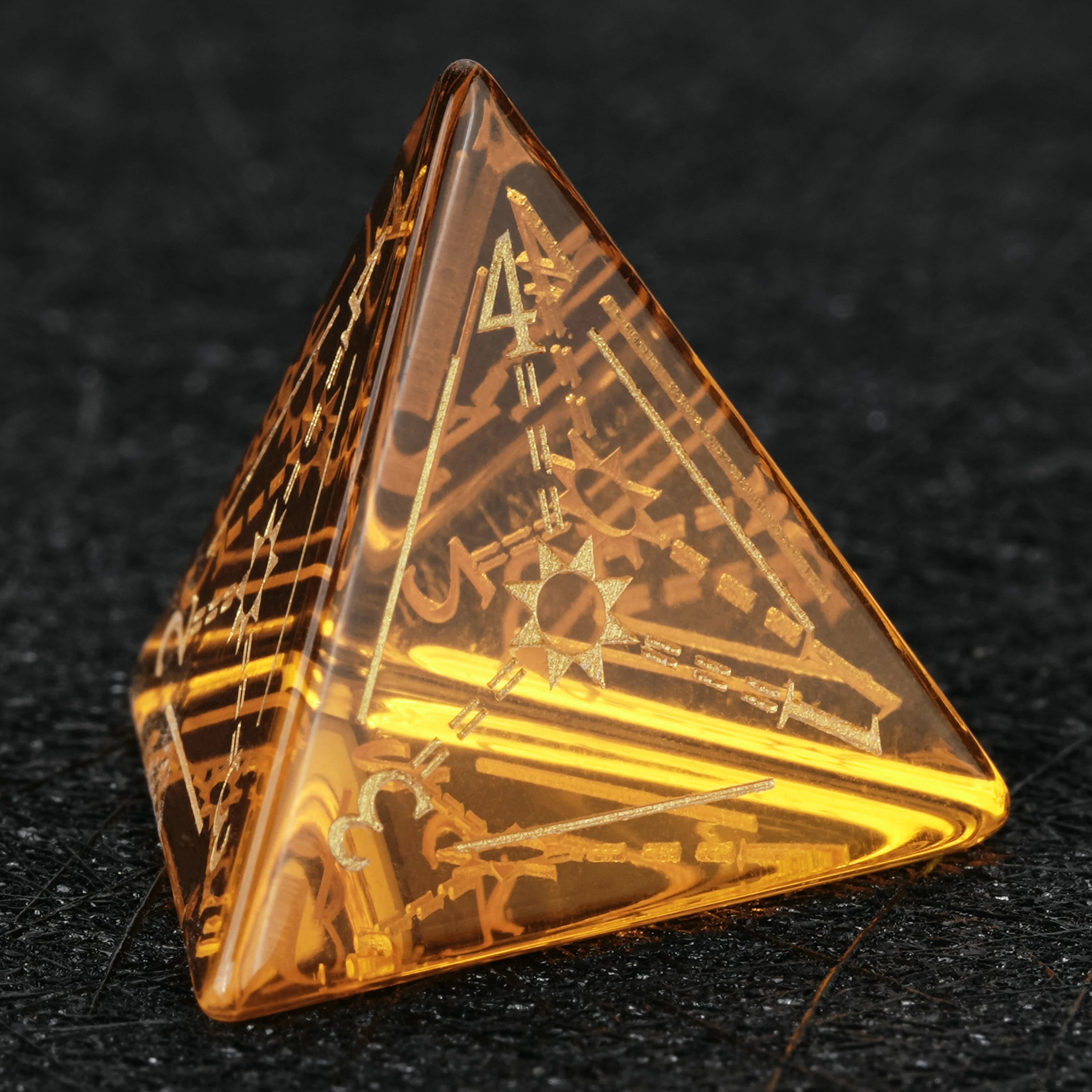 Orange Glass Dice Set with Gold Starburst Constellation Patterns