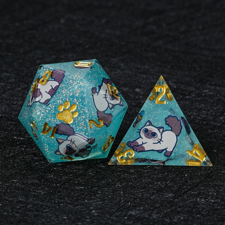 Kickstarter Dice — Ragdoll Cat Polyhedral DND Resin Dice Set