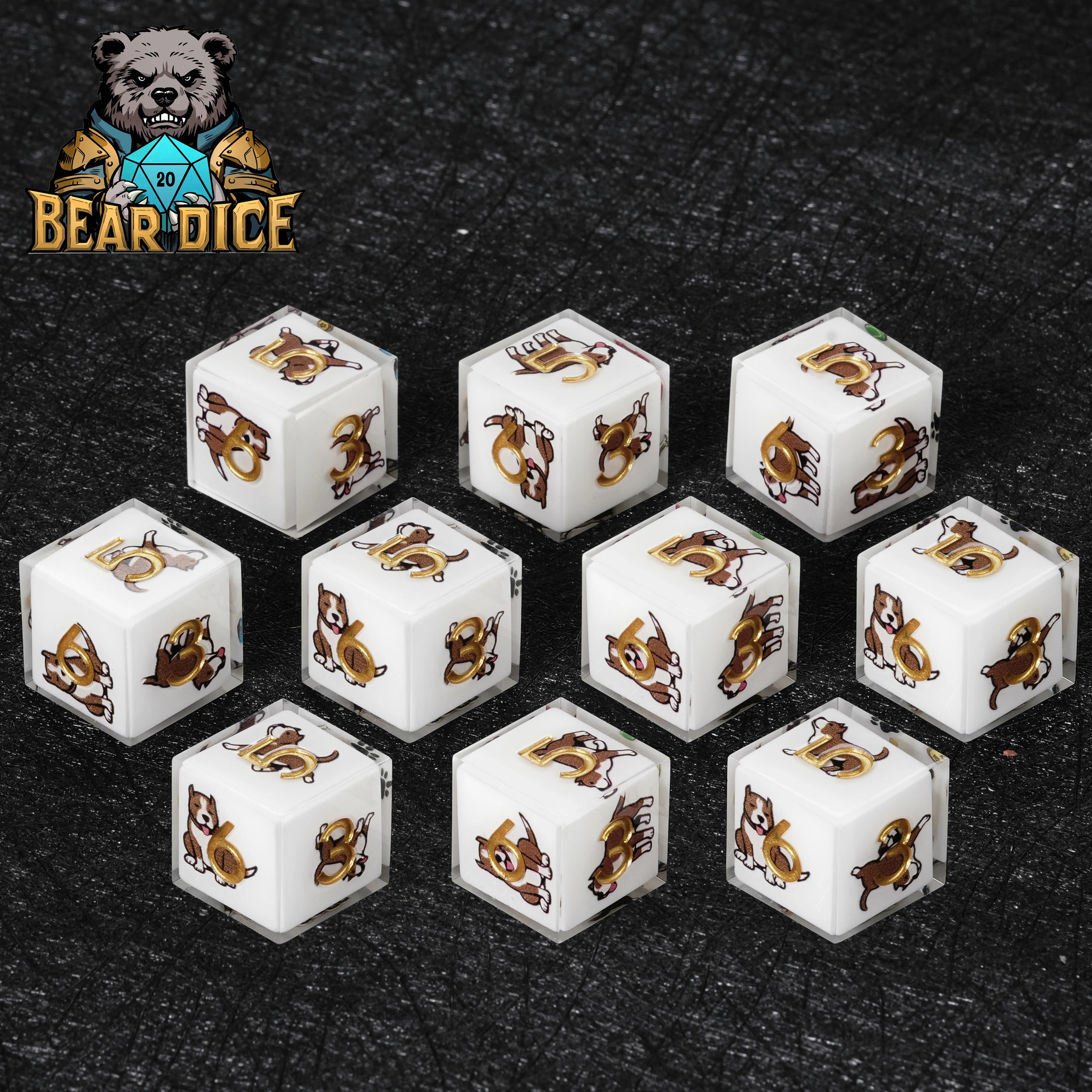 American Pit Bull White Resin D&D D6 Dice | Single Six-Sided Die
