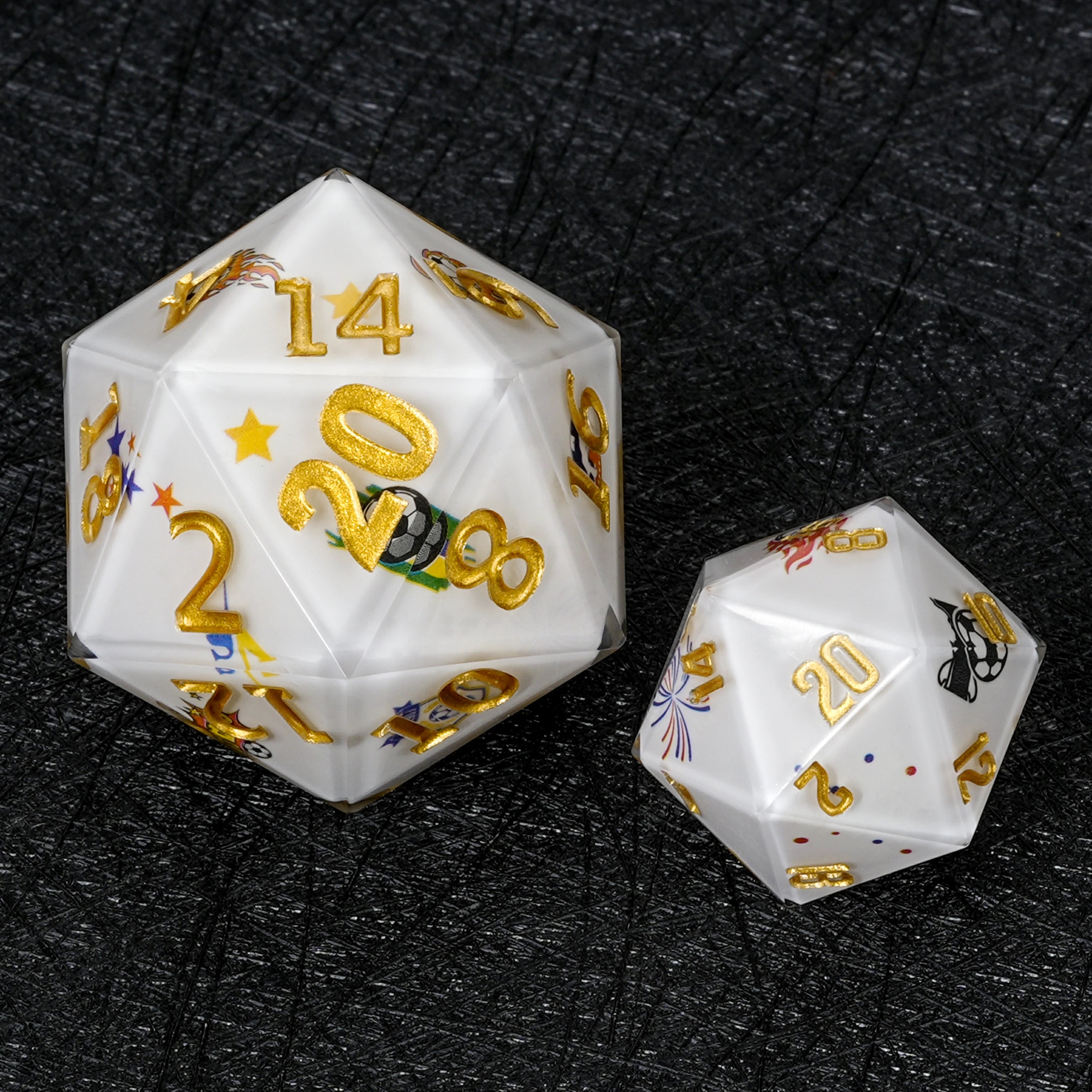 35mm World Cup Brazil Soccer White Resin DND D20 Dice – Premium RPG Gaming Die