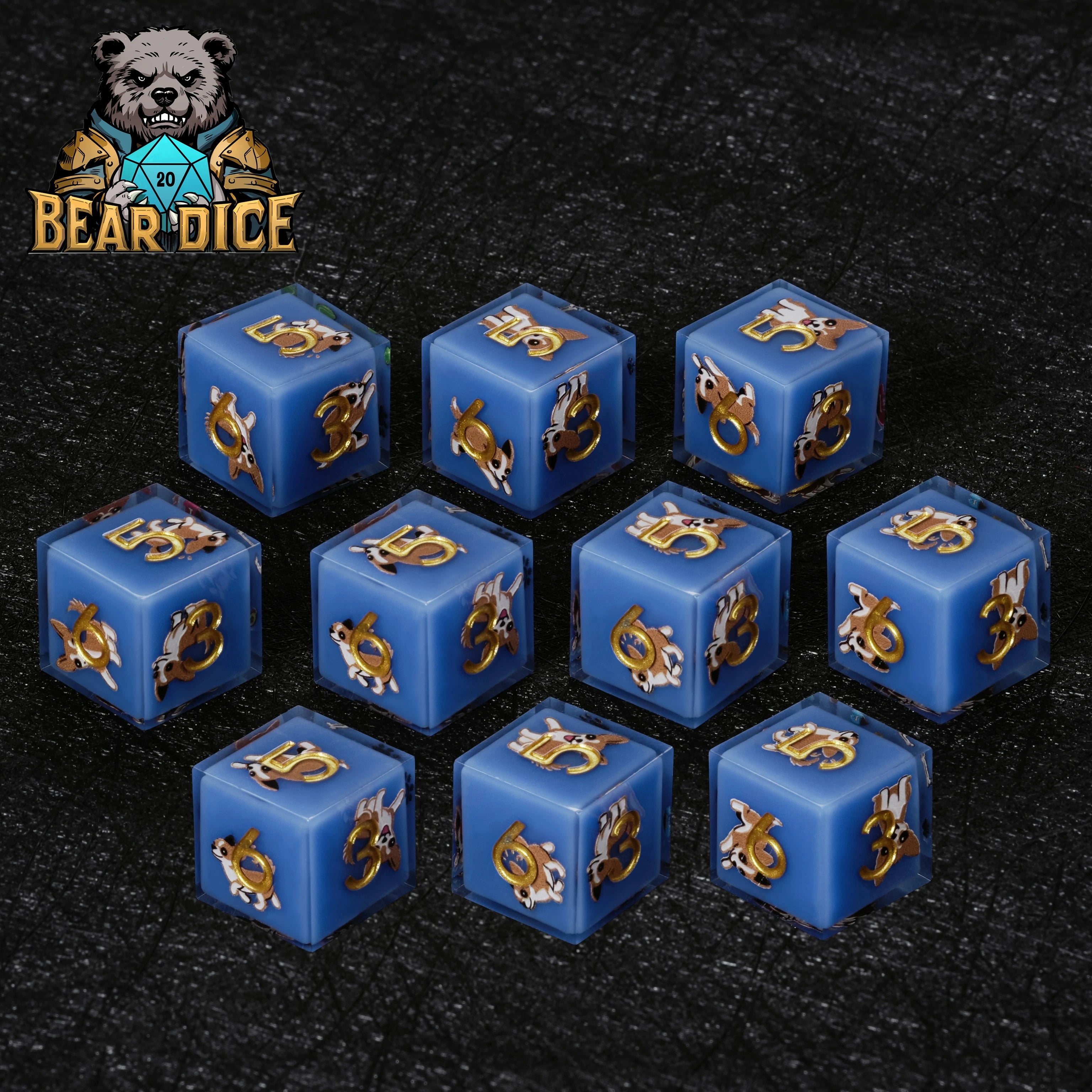 Chihuahua Blue Resin DND D6 Dice Set | Bear Dice