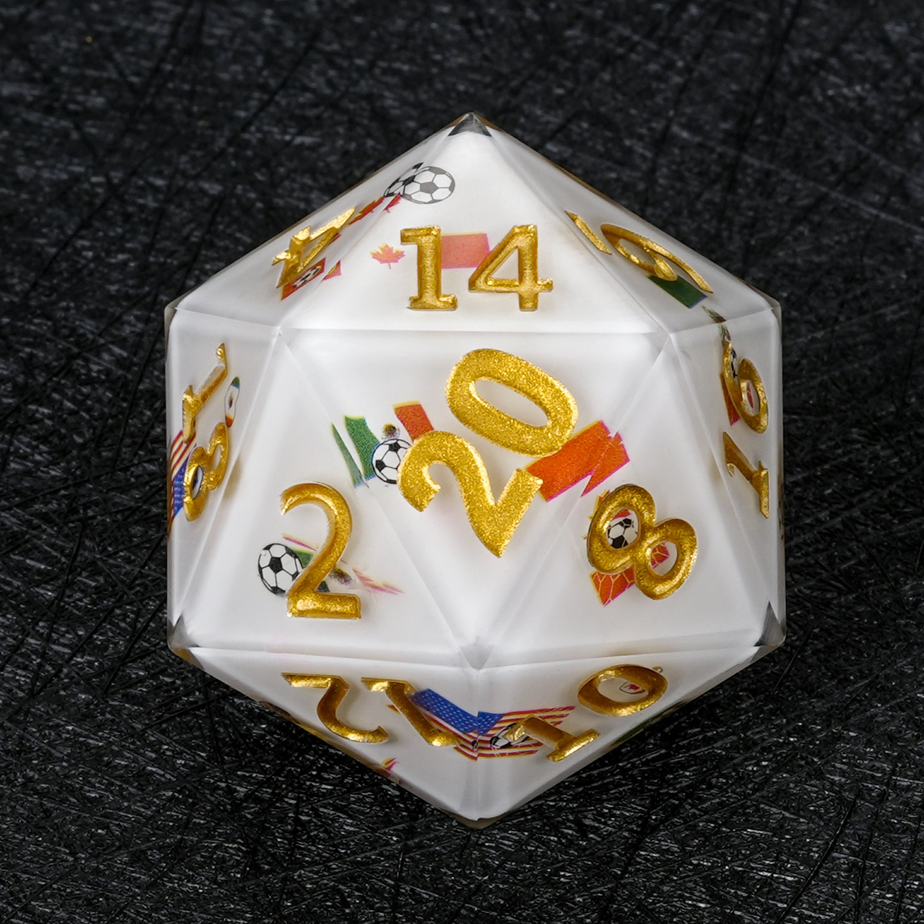 35mm World Cup (USA/Canada/Mexico) Soccer White Resin Giant D20 Dice