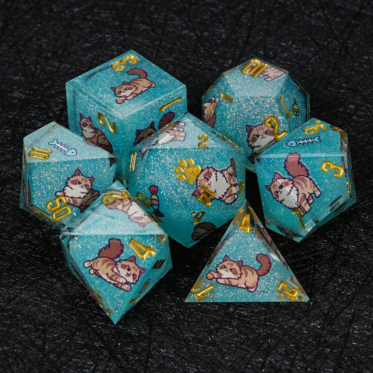 Kickstarter Dice — Siberian Cat Polyhedral DND Resin Dice Set